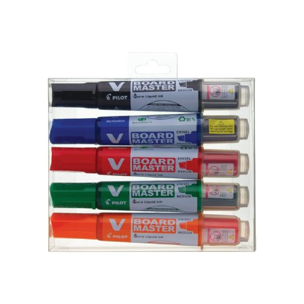 Pilot Blanc Pochette De 5 Marqueurs - V-Board Master - Pointe Conique Moyenne
