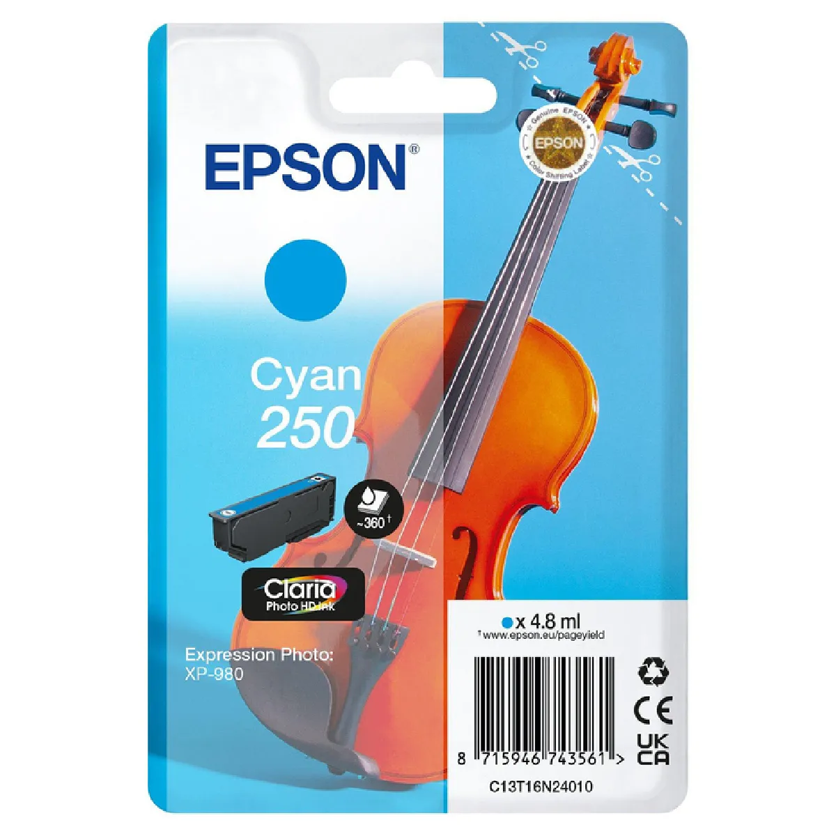Epson 250 4.8 ml cyan original blister cartouche d'encre pour PN: C11CL95402 - vue 4