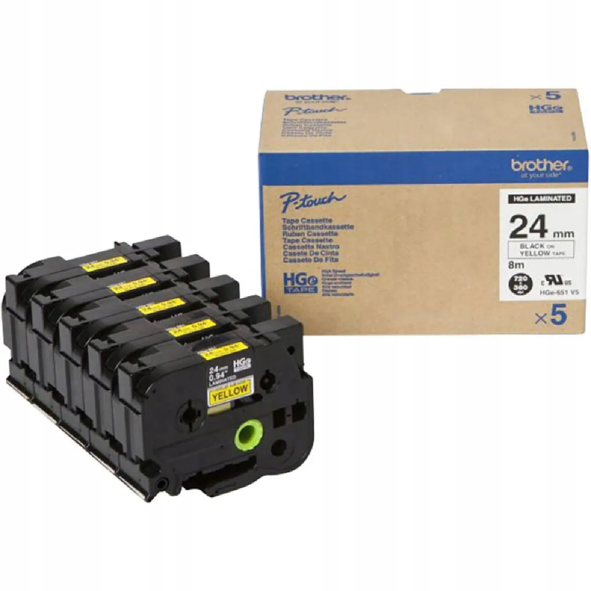 Brother HGE 651V5 sur jaune Rouleau 2 4 cm x 8 5 cassette ruban laminé - vue 2