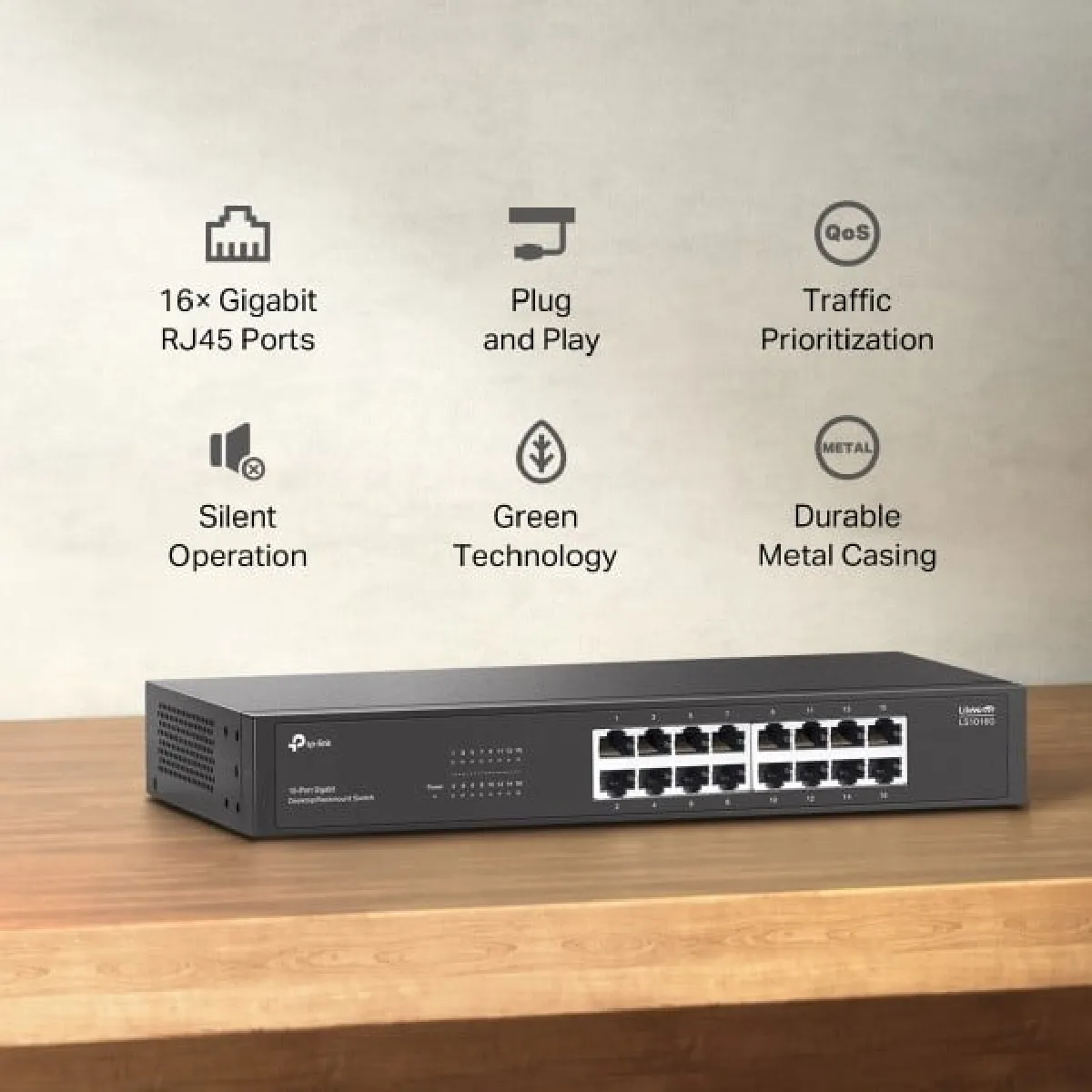 TP Link Commutateur Gigabit 16 ports pour bureau / montage en rack auto apprentissage de direction MAC MDIMDIX automatique négociation automatique QoS conception sans ventilateur technologie de - vue 3