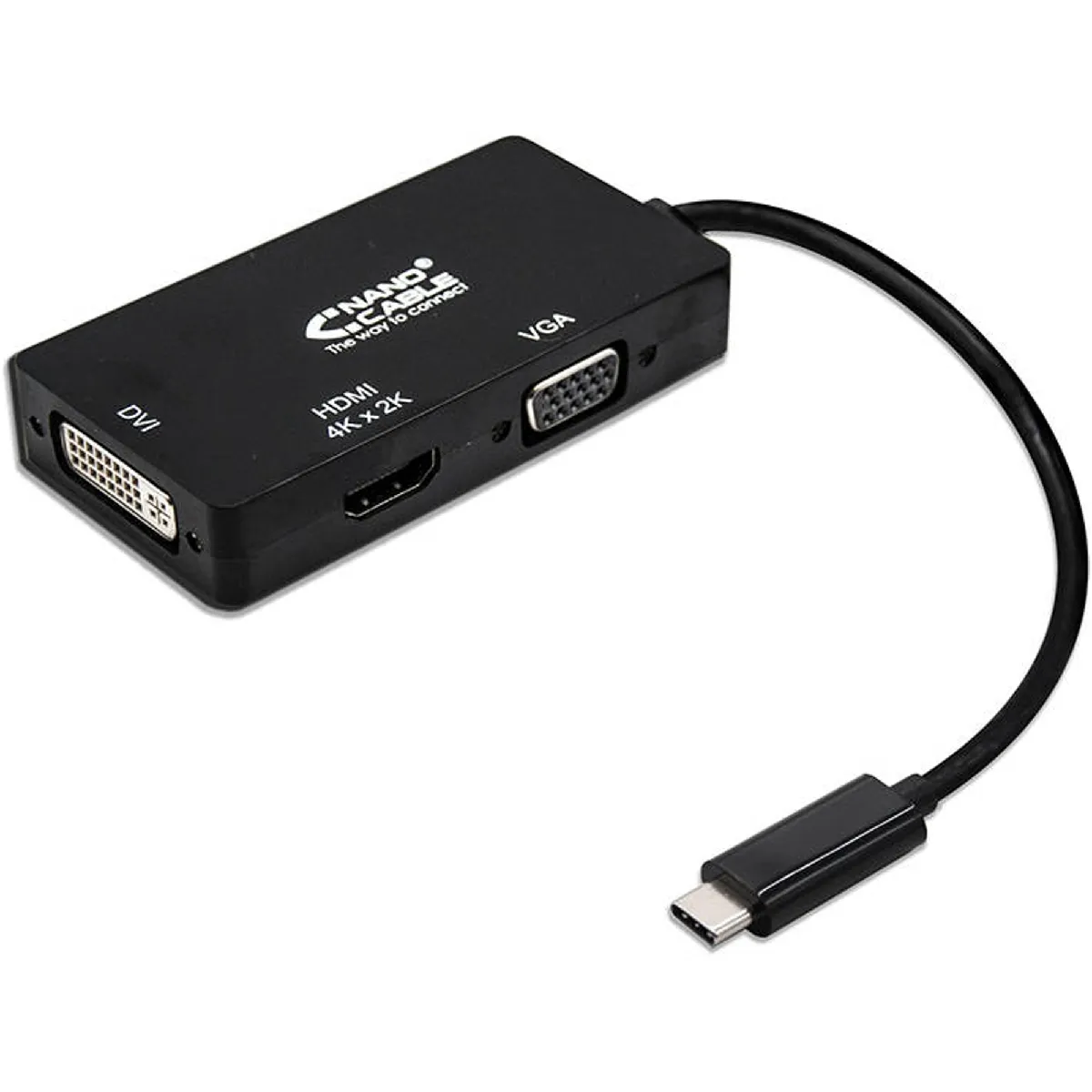 NANOCABLE Adaptateur vid&eacute;o USB Type-C vers VGA + HDMI + DVI