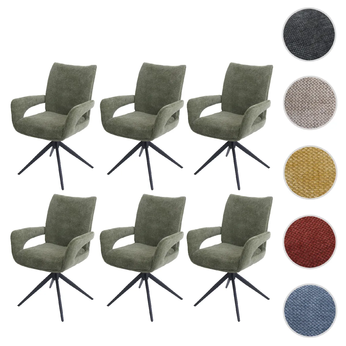 Mendler Vert Lot De 6 Chaises De Salle À Manger Hwc-O78 Chenille (310 G/M²) Öko-Tex