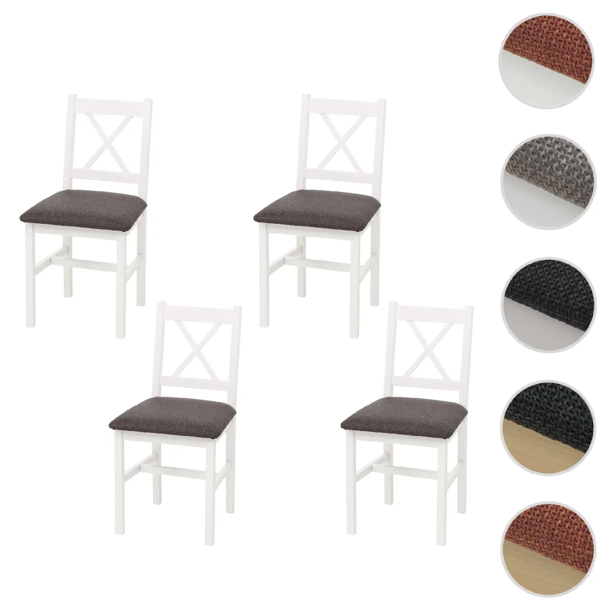 Mendler Blanches/Gris Lot De 4 Chaises De Salle À Manger Hwc-F77 Rembourrage