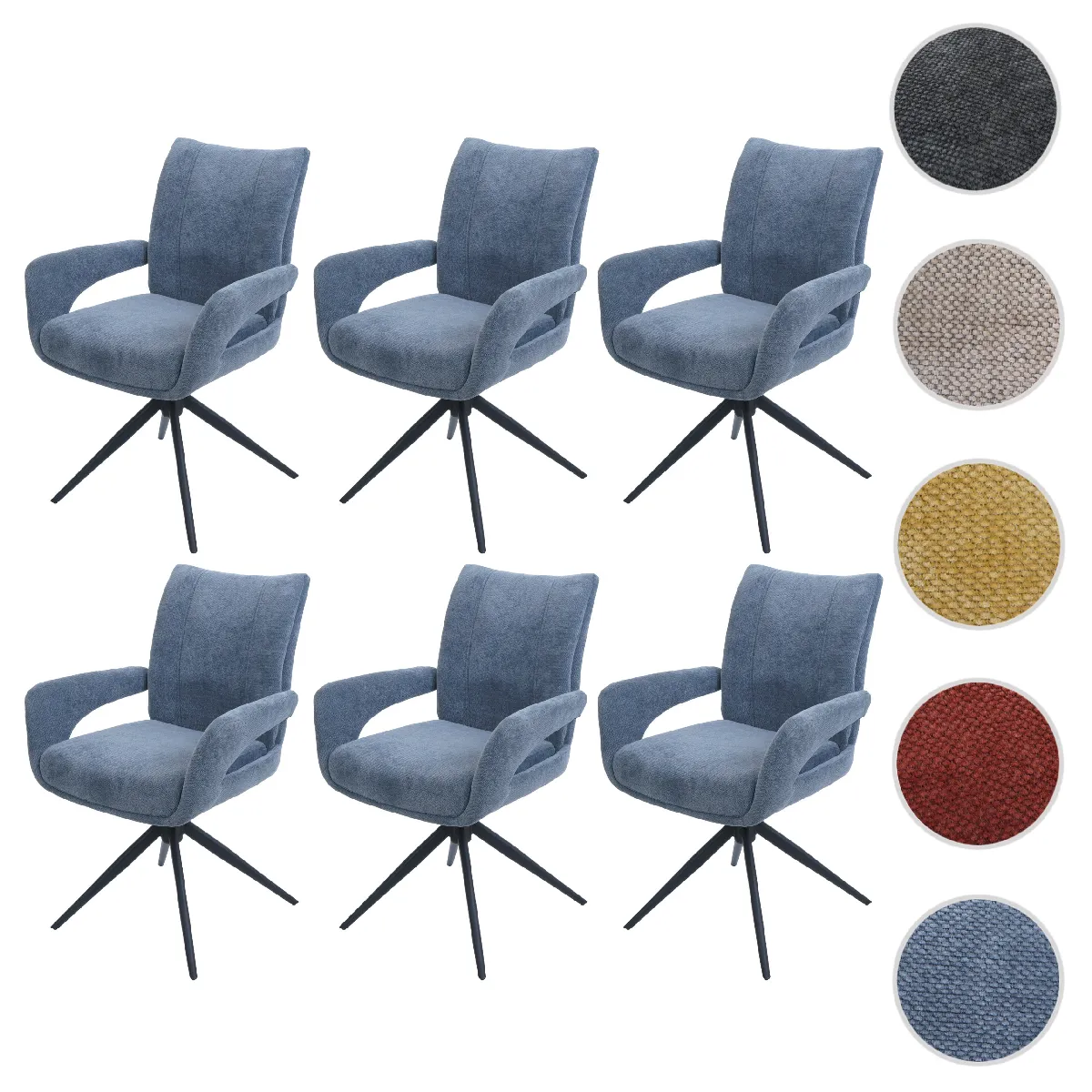 Mendler Gris/Bleu Lot De 6 Chaises De Salle À Manger Hwc-O78 Chenille (310 G/M²) Oeko-Tex