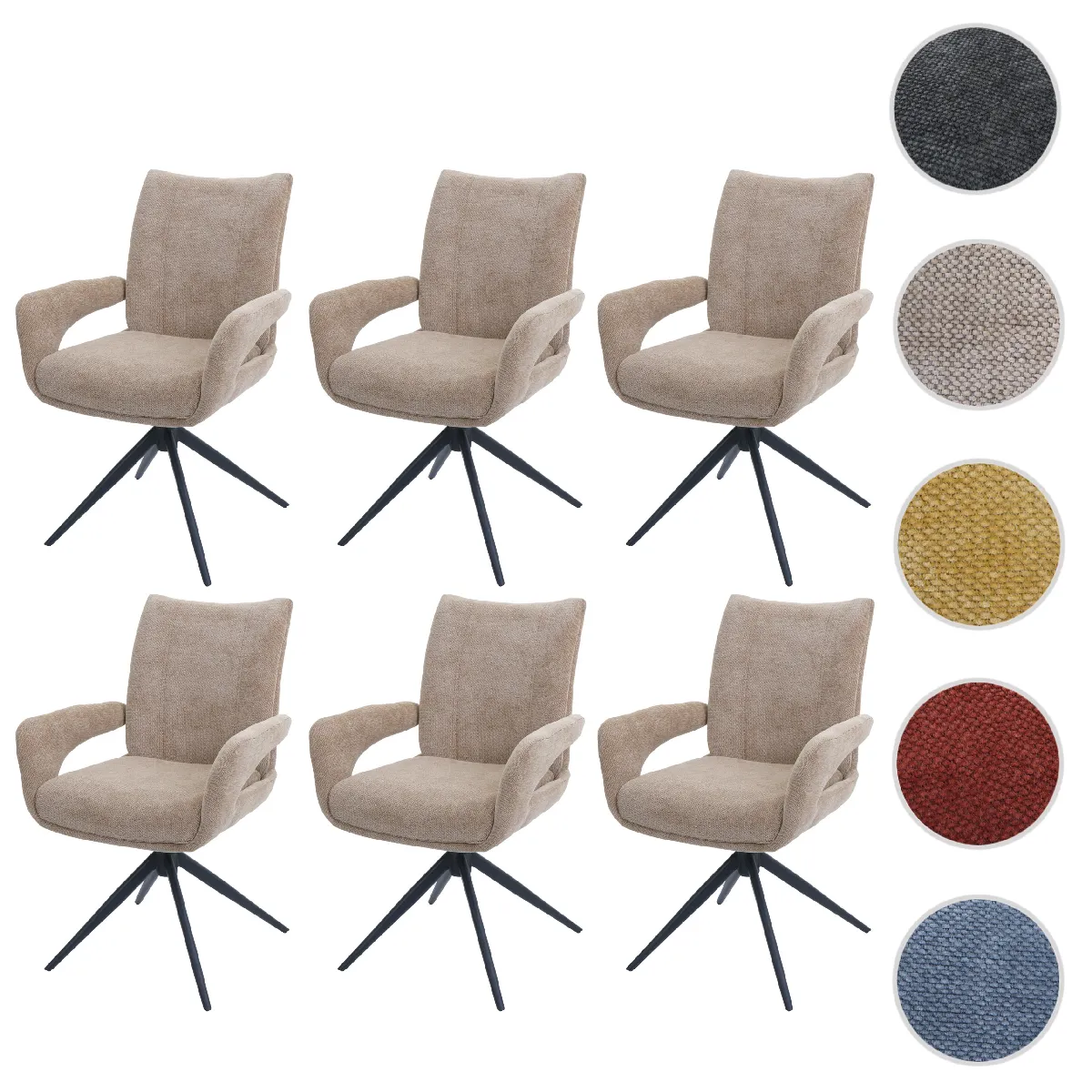 Mendler Marron/Clair Lot De 6 Chaises De Salle À Manger Hwc-O78 Chenille (310 G/M²)