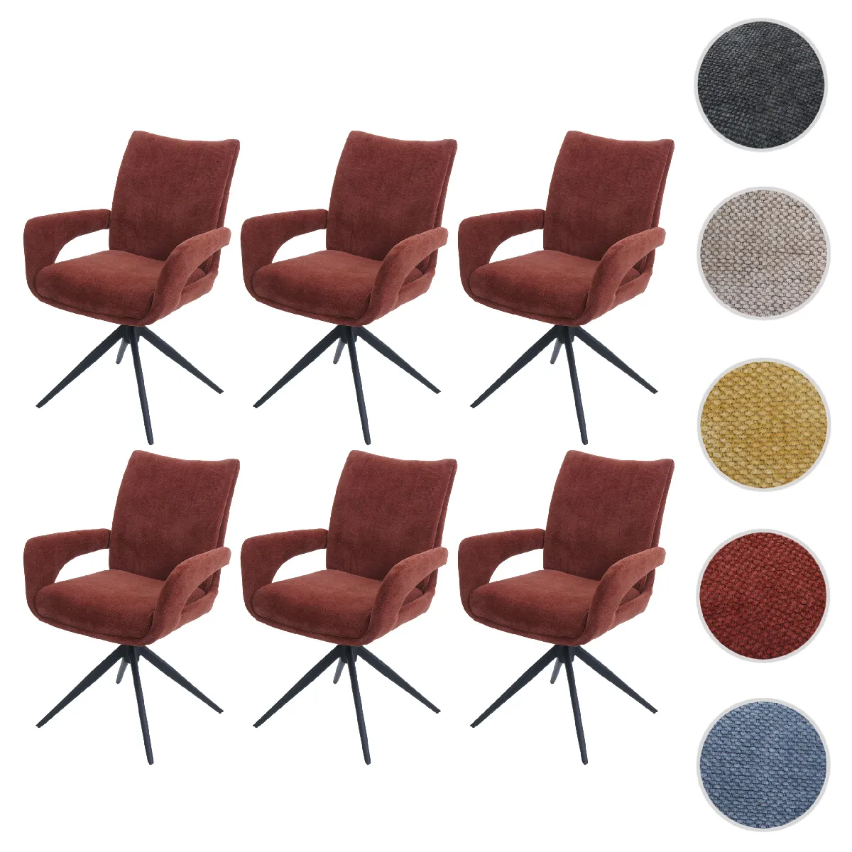 Mendler Rouge Lot De 6 Chaises De Salle À Manger Hwc-O78 Chenille (310 G/M²) Öko-Tex -Brun