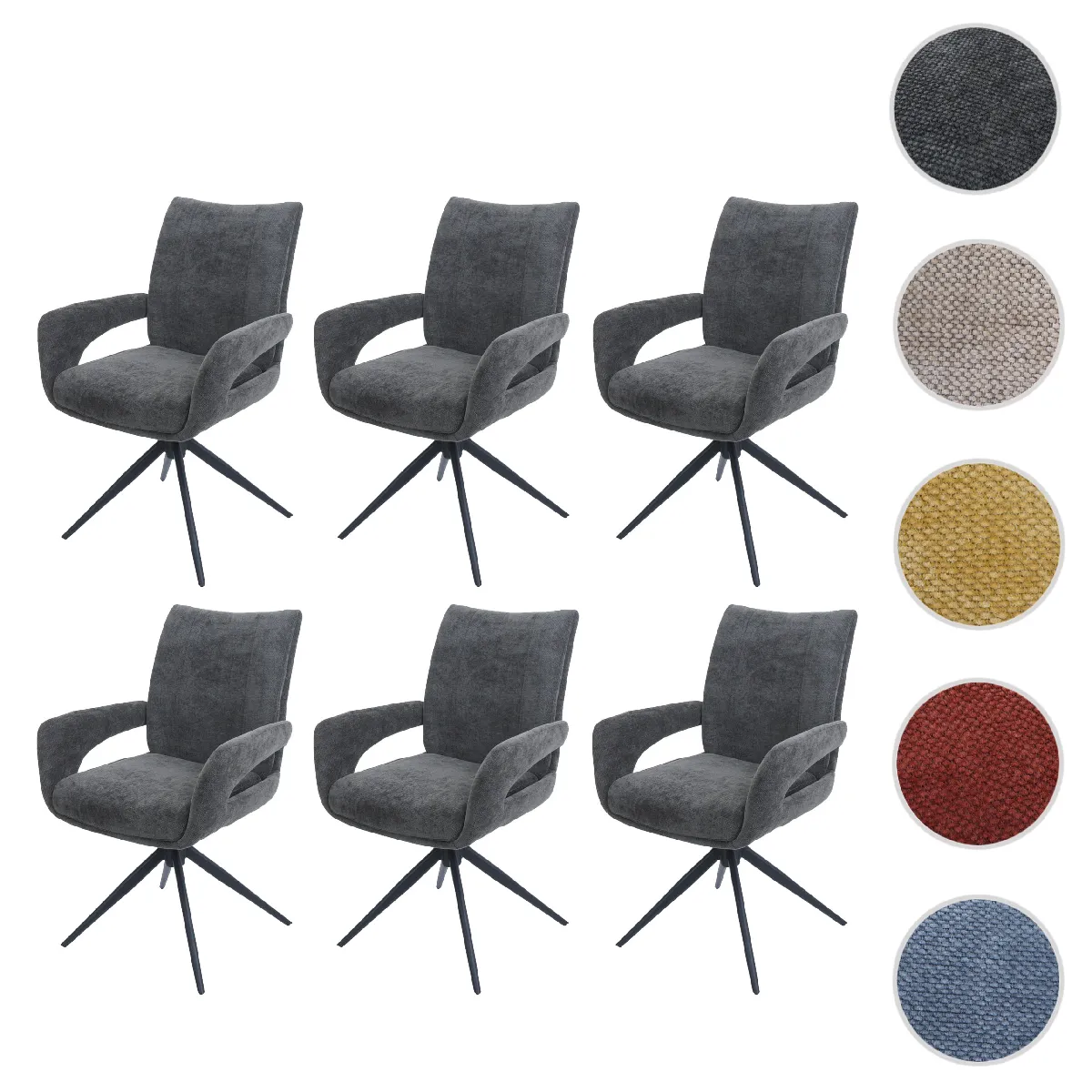 Mendler Gris Lot De 6 Chaises De Salle À Manger Hwc-O78 Chenille (310 G/M²) Öko-Tex Foncé