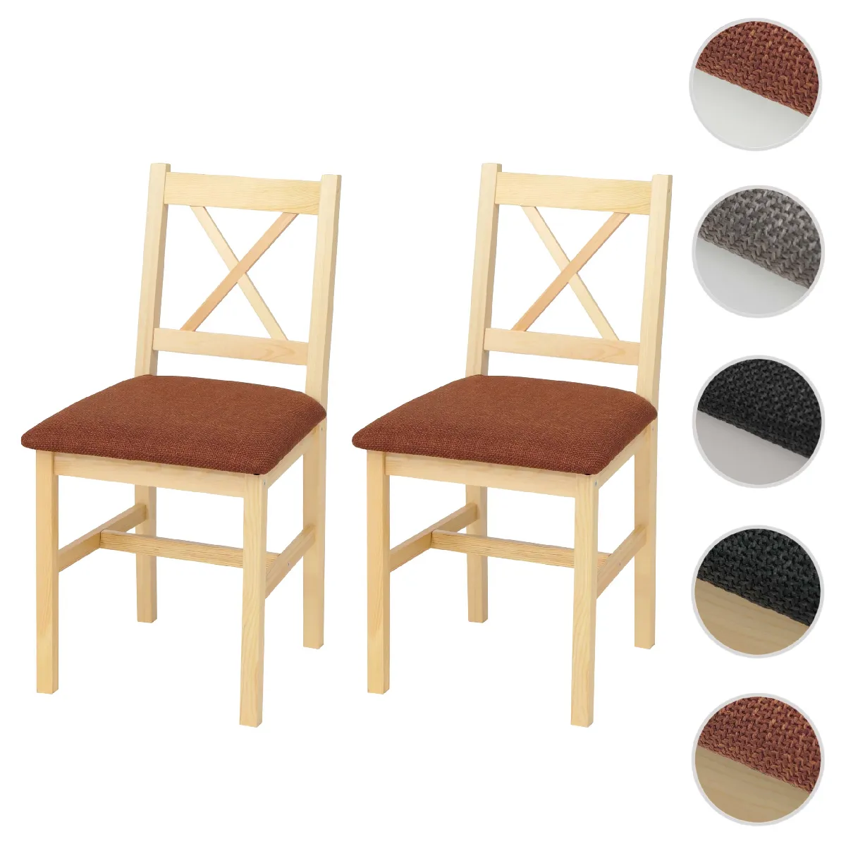 Mendler Lot De 2 Chaises De Salle À Manger Hwc-F77 Naturel, Rembourrage Terre-Cuite