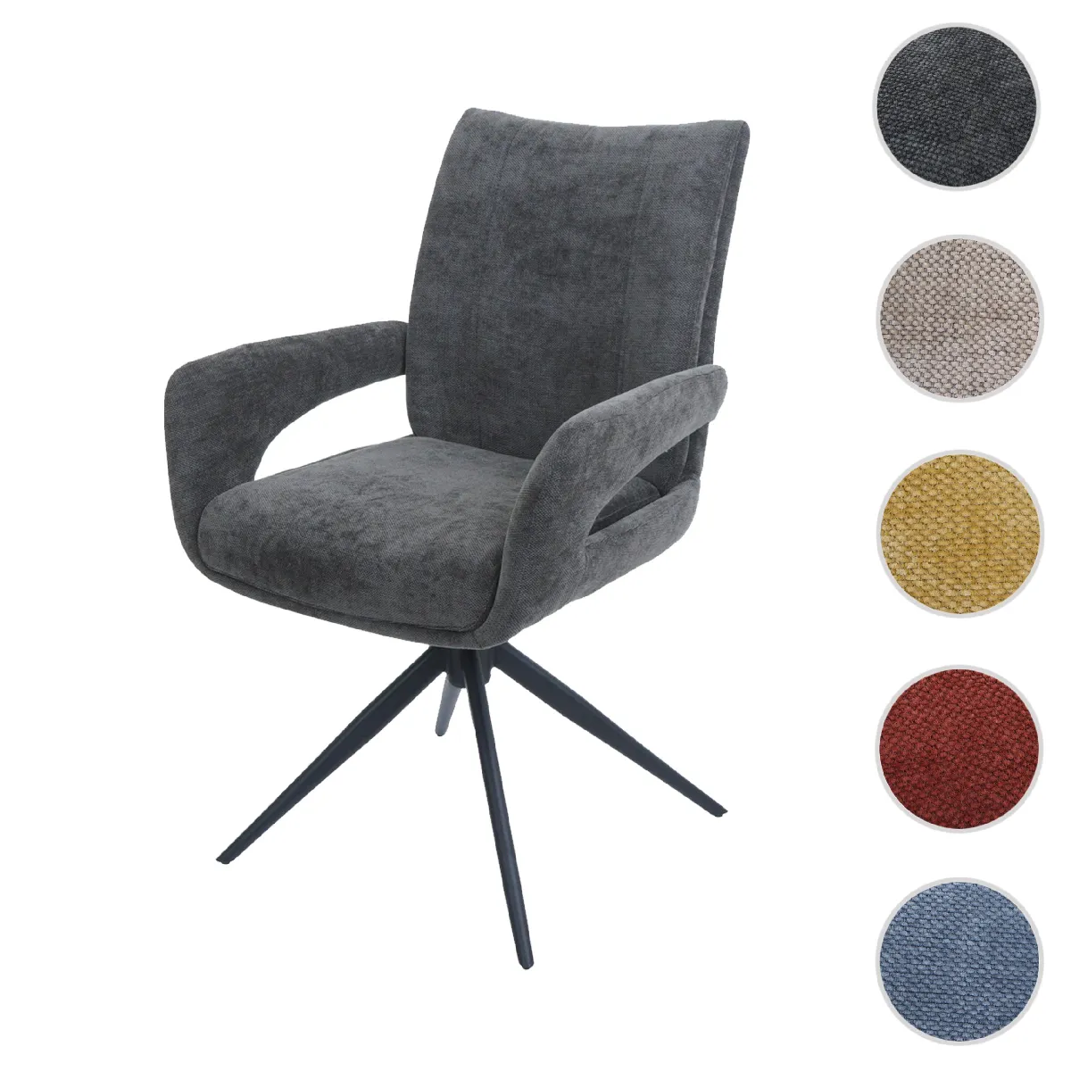 Mendler Gris Chaise De Salle À Manger Hwc-O78 Chenille (310 G/M²) Öko-Tex Foncé
