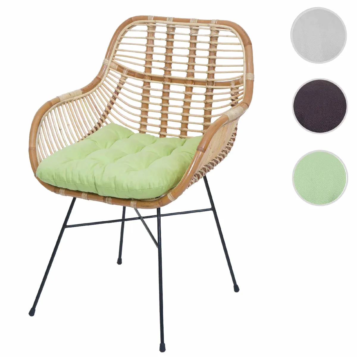 Mendler Vert Chaise De Salle À Manger Hwc-P17 Kubu Rotin Métal Rembourrage