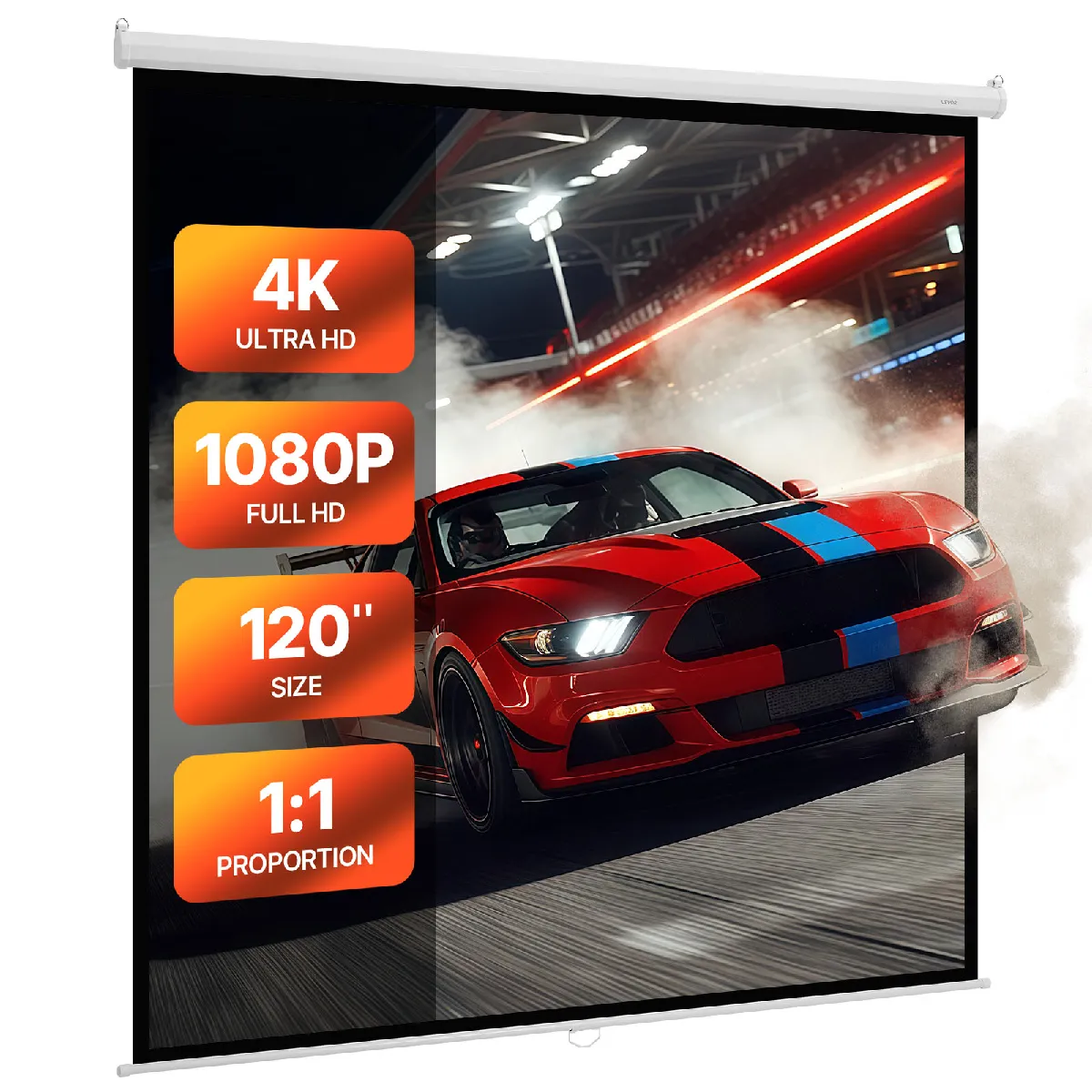 VEVOR manuelle Projektionsleinwand Beamer Leinwand, 120 Zoll 1:1 4K 1080 HD, einziehbare Projektionsleinwand, wandmontierte Filmprojektion mit Zugseil, tragbare Rolloleinwand Heimkino