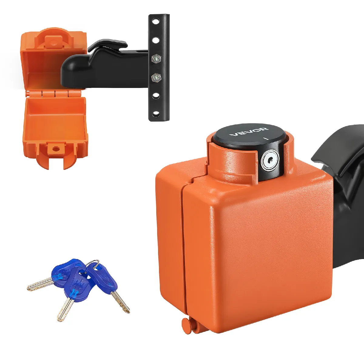 Vevor Ths004 - Antivol Attelage Remorque Compatible 50,6 Mm Et 58,6 Mm, Acier Au Carbone, Revêtement Thermolaqué, 3 Clés