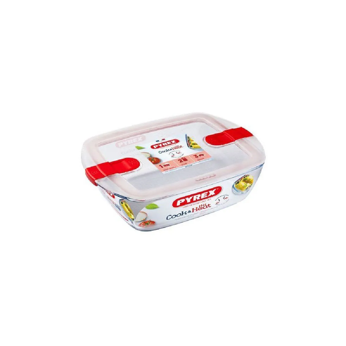 Pyrex Cook & Heat - Lot De 3 Boîtes Rectangulaires 1,1 L - Verre & Couvercles Micro-Ondes Hermétiques