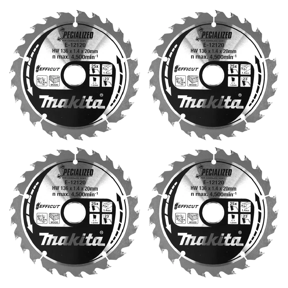 Makita CCM13625E SPECIALIZED EFFICUT Lame de scie 4 pcs. 4x E 12120 136 x 1 4 x 20 mm 25 dents pour le bois - vue 2