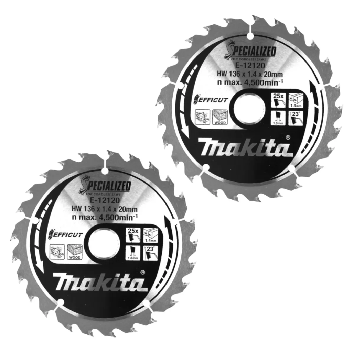 Makita CCM13625E SPECIALIZED EFFICUT Lame de scie 2 pcs. 2x E 12120 136 x 1 4 x 20 mm 25 dents pour le bois - vue 2