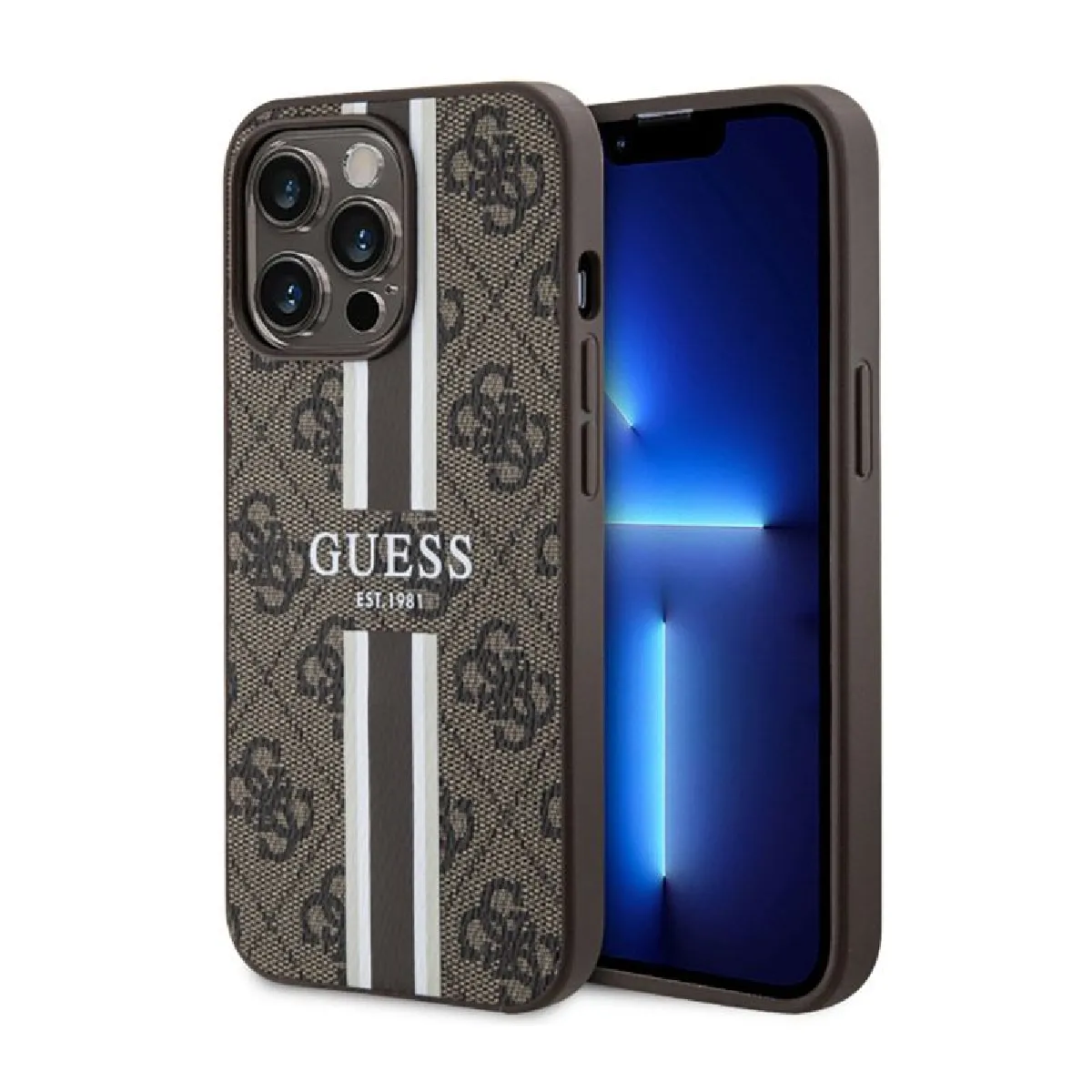 Guess Marron Étui 4G Printed Stripes Pour Iphone 13 Pro Max Magsafe, - Neuf - Image 2