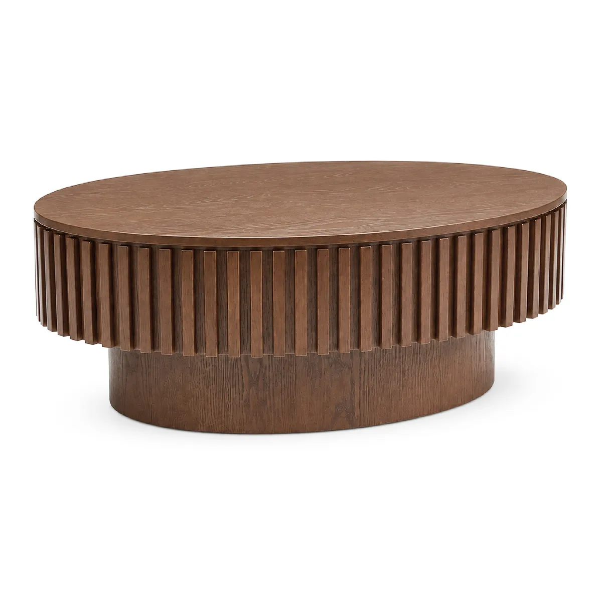 Table basse ovale 98 cm noyer avec rangement caché