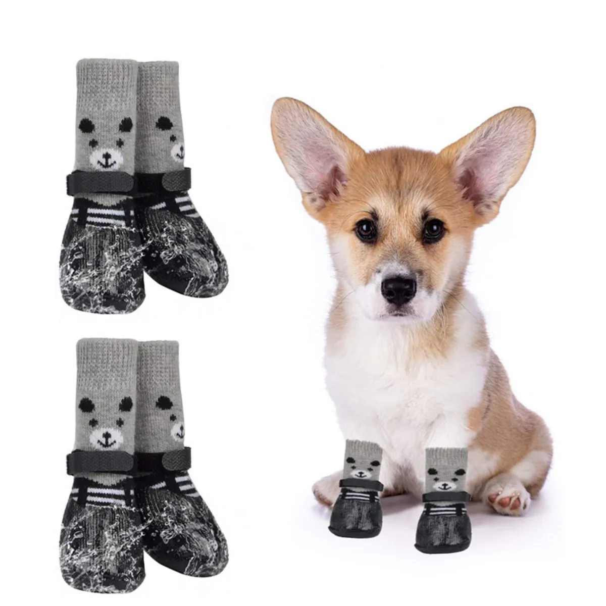 Chaussettes antidérapantes pour animaux 4 pièces - Polyester déperlant avec sangles pour p