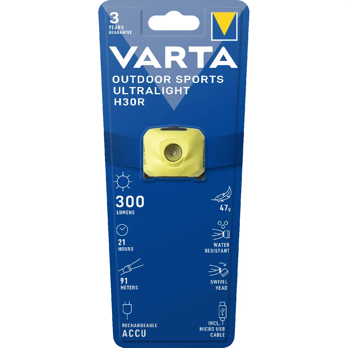 Torche Frontale Outdoor Sports Ultralight H30R Pro Rechargeable / 300 lumens Varta - vue 3