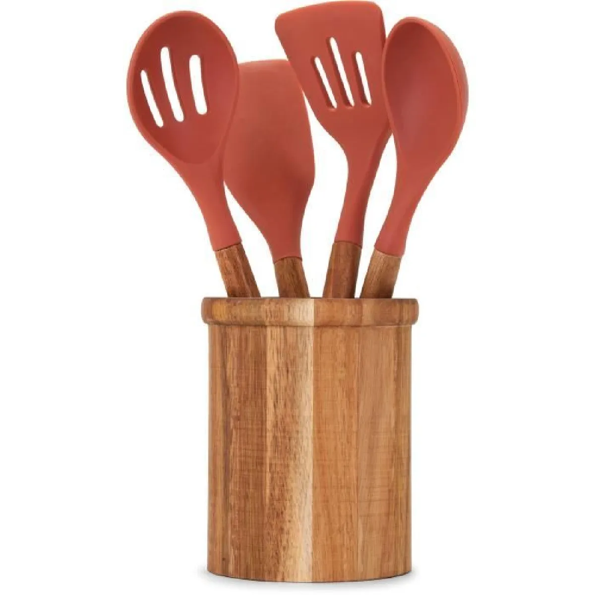 Set d’ustensiles Livoo Silicone et acacia Orange et terracotta