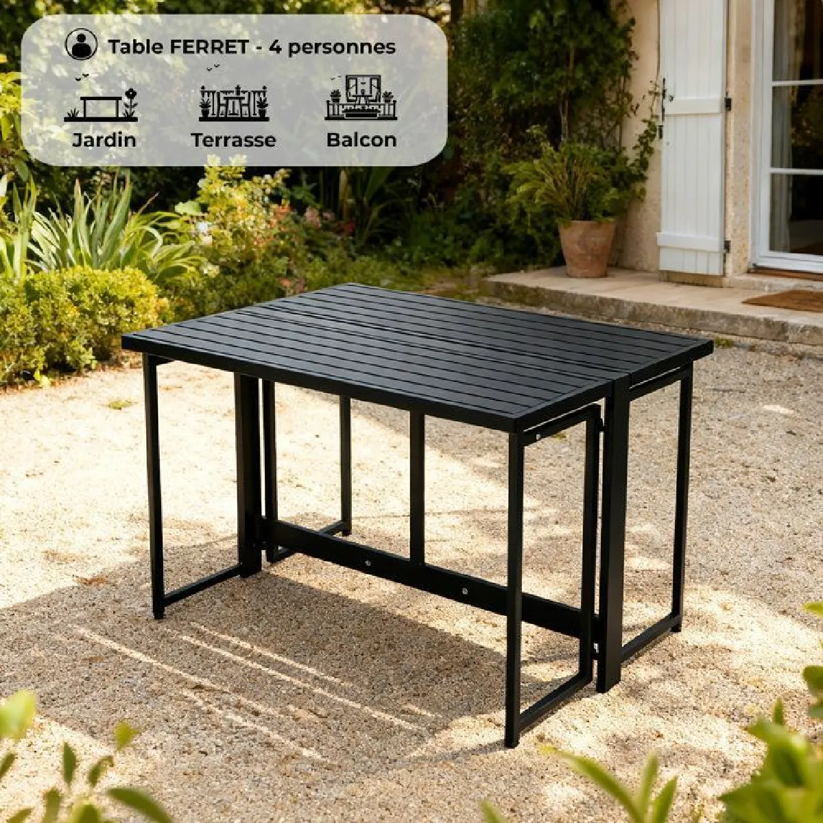 Générique Noir Table De Jardin Rectangulaire Pliante