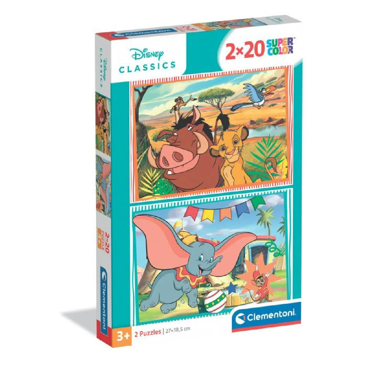 Clementoni Turquoise Puzzle 2X20 Pièces Disney Classics 27X18 Cm Pièces Larges Âge 3+ - Neuf - Image 5