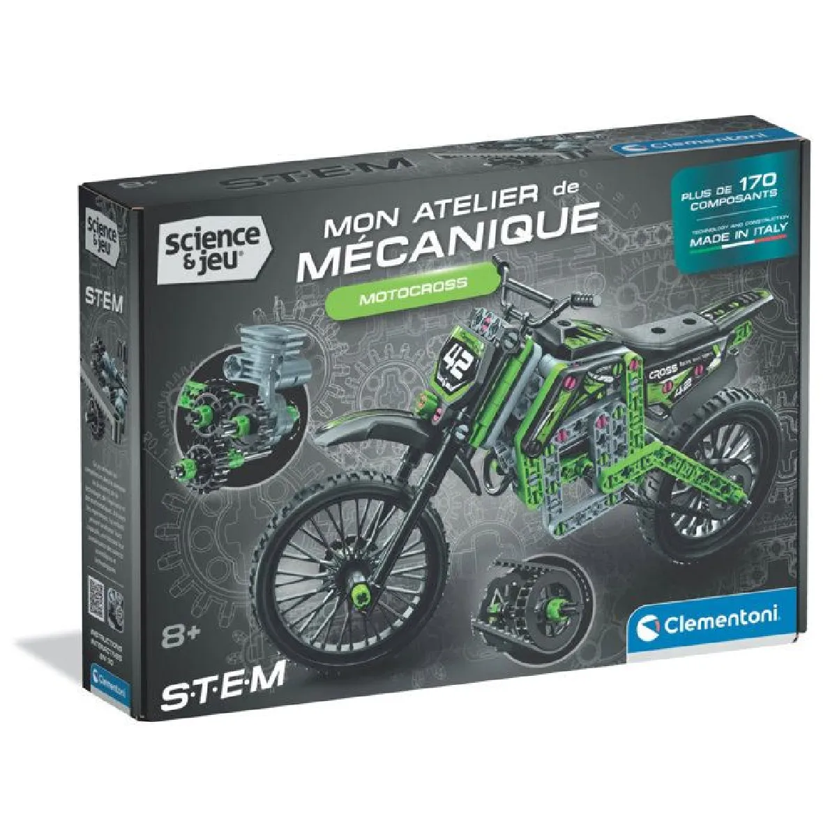 Clementoni Maquette moto Motocross Xtrem Plus de 170 pièces avec mécanisme fonctionnel Vert pour garçon - vue 5