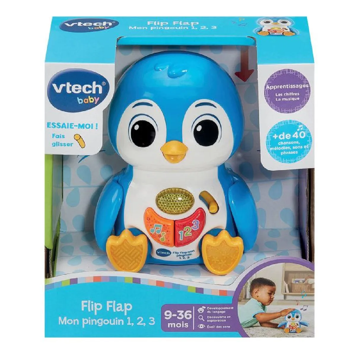 Vtech baby peluche interactive pingouin - Bleu