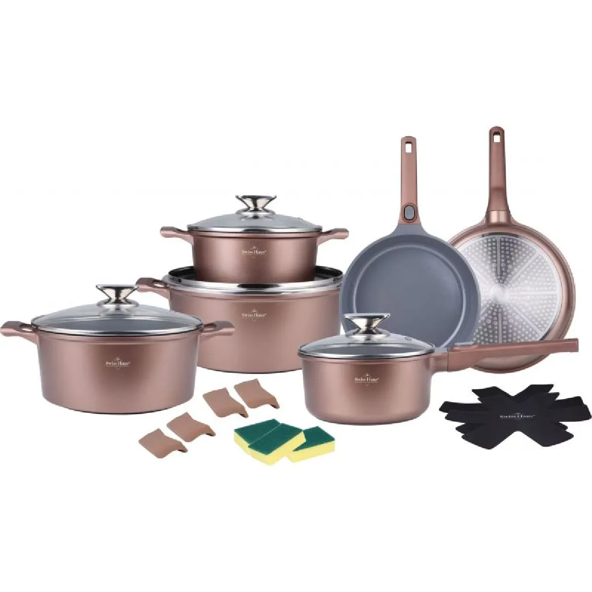 Swiss Haus Batterie De Cuisine 19 Pièces Tous Feu Dont Induction Cuivre Sh-Lg3019co