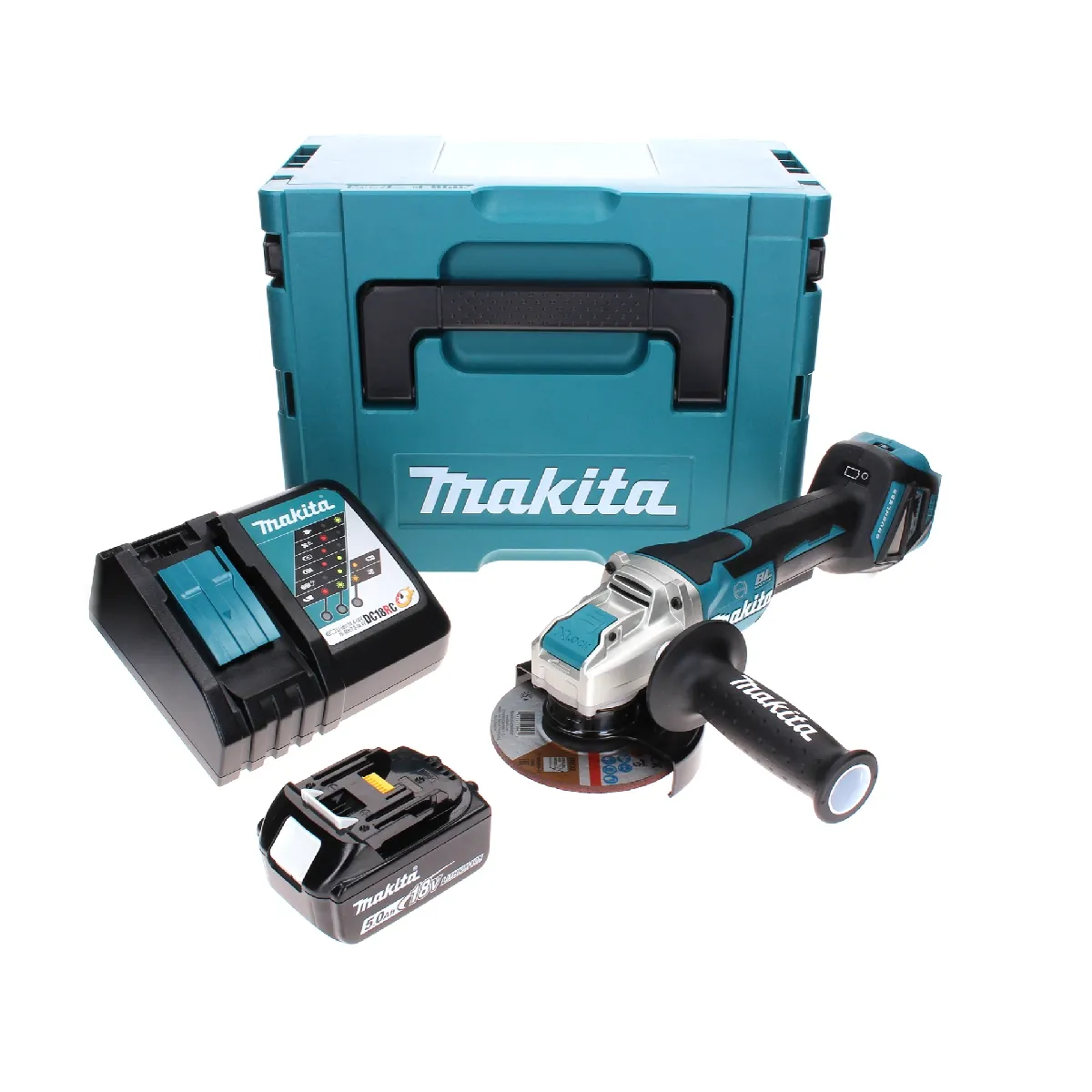 Makita DGA 519 RT1J Meuleuse d'angle sans fil 18 V 125 mm Brushless X Lock + 1x batterie 5 0 Ah + chargeur + Makpac - vue 2