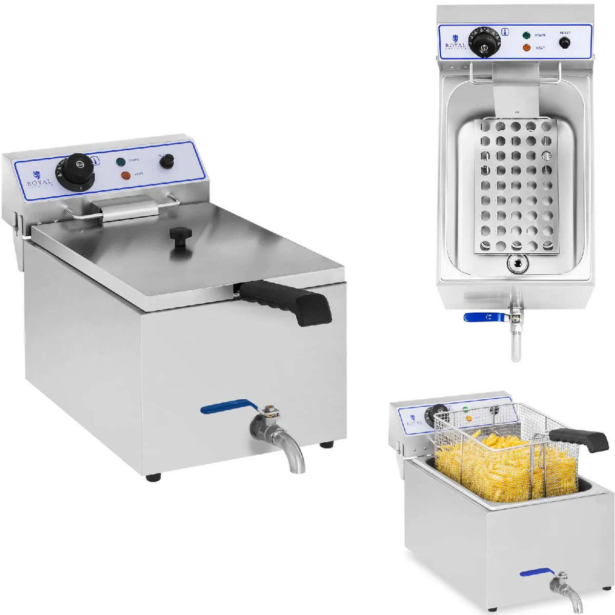 ROYAL CATERING Friteuse &agrave; poisson professionnelle  RCEF 15E avec robinet, 3000 W, 17 L