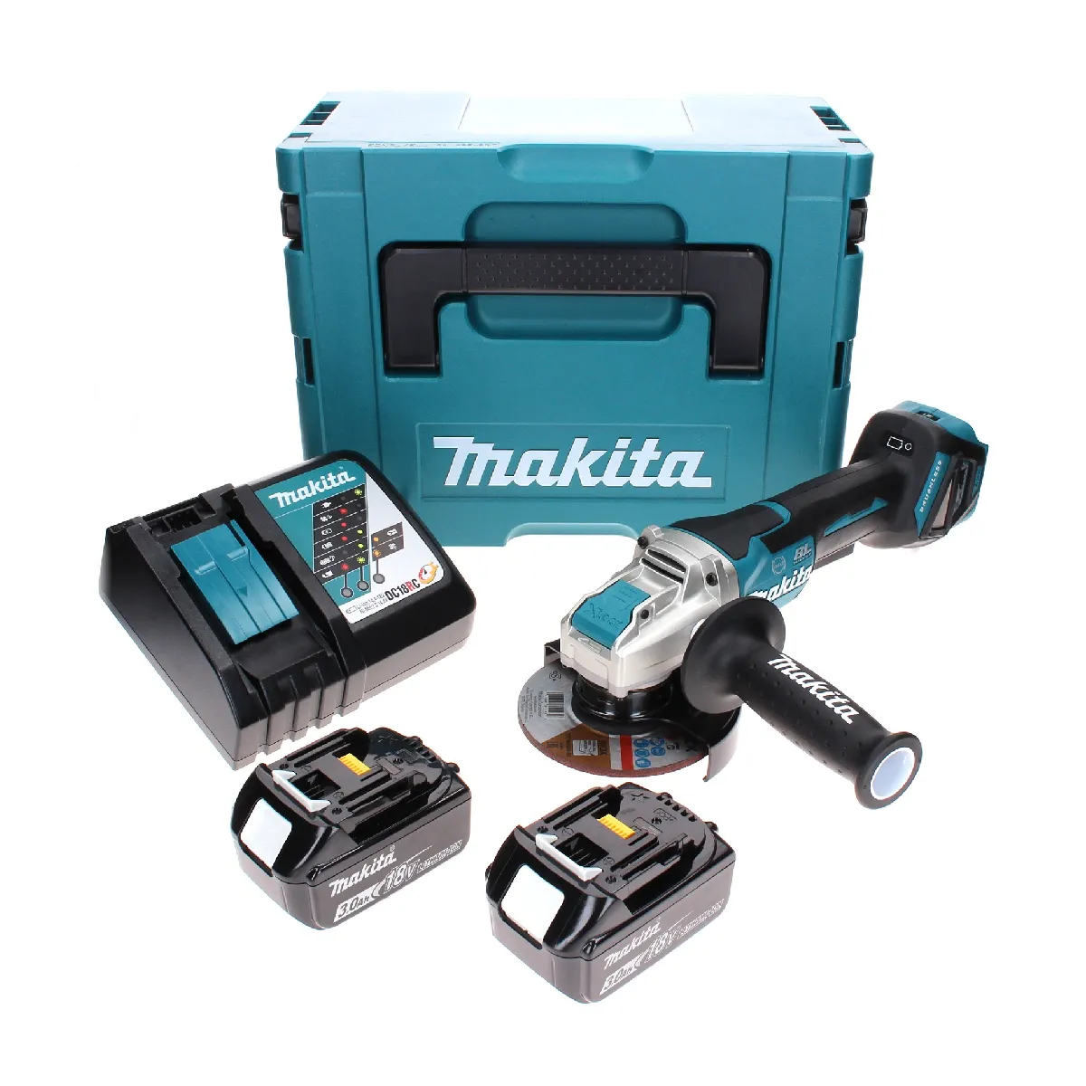 Makita DGA 519 RFJ Meuleuse d'angle sans fil 18 V 125 mm Brushless X Lock + 2x batterie 3 0 Ah + chargeur + Makpac - vue 2