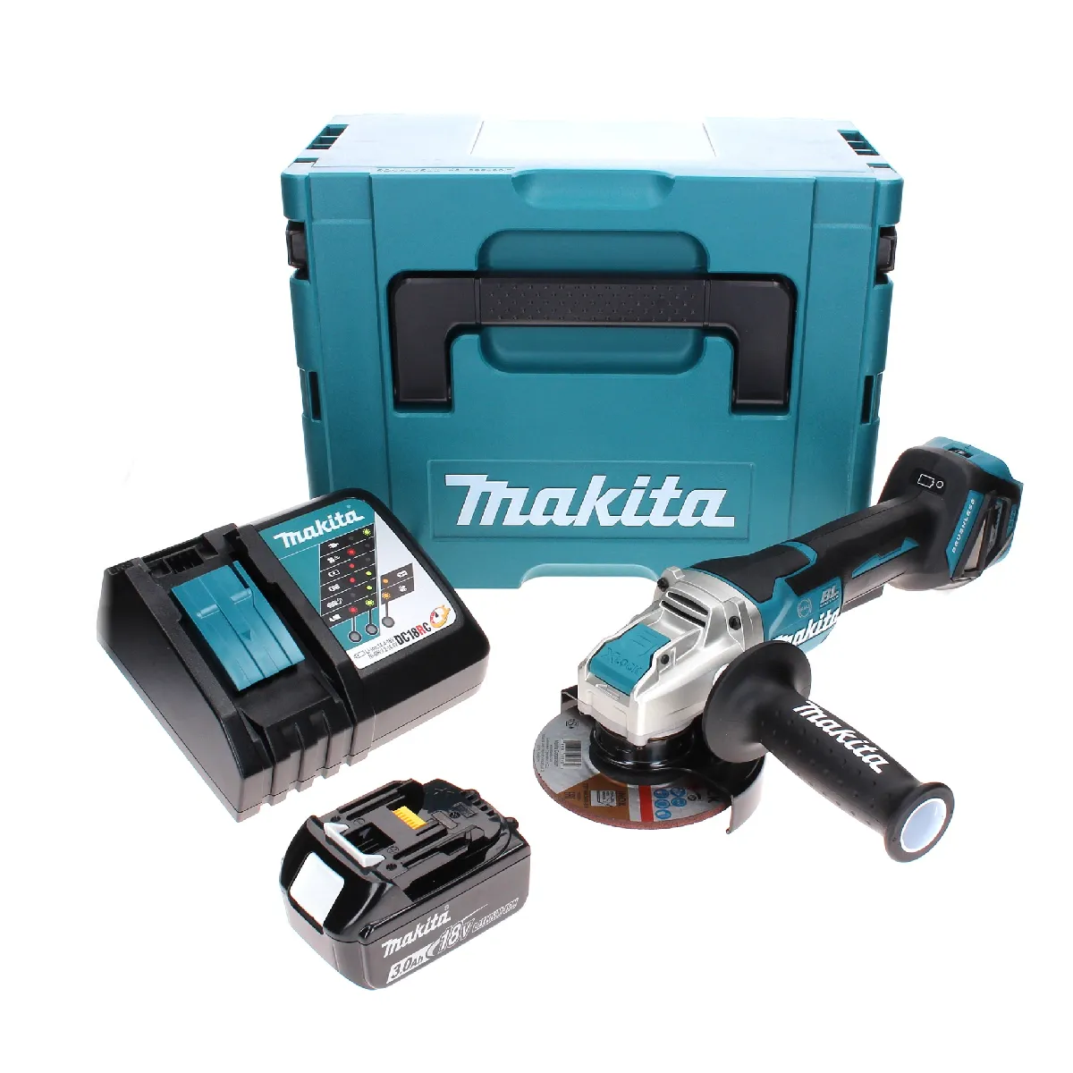 Makita DGA 519 RF1J Meuleuse d'angle sans fil 18 V 125 mm Brushless X Lock + 1x batterie 3 0 Ah + chargeur + Makpac - vue 2
