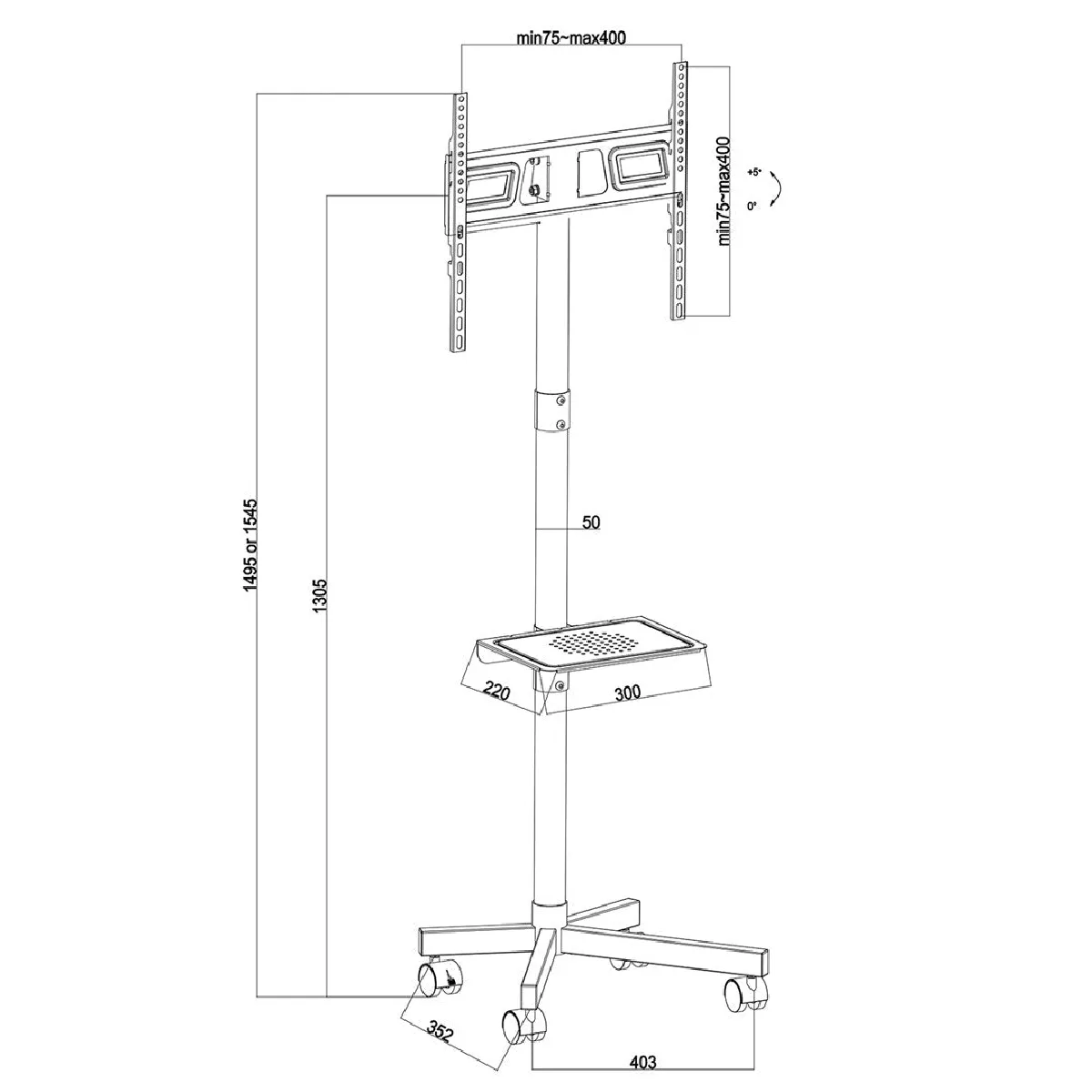 Maclean Mc-949 Chariot Tv, Max Vesa 400X400, 32-55", Capacité De Charge 25 Kg, Sur Roulettes