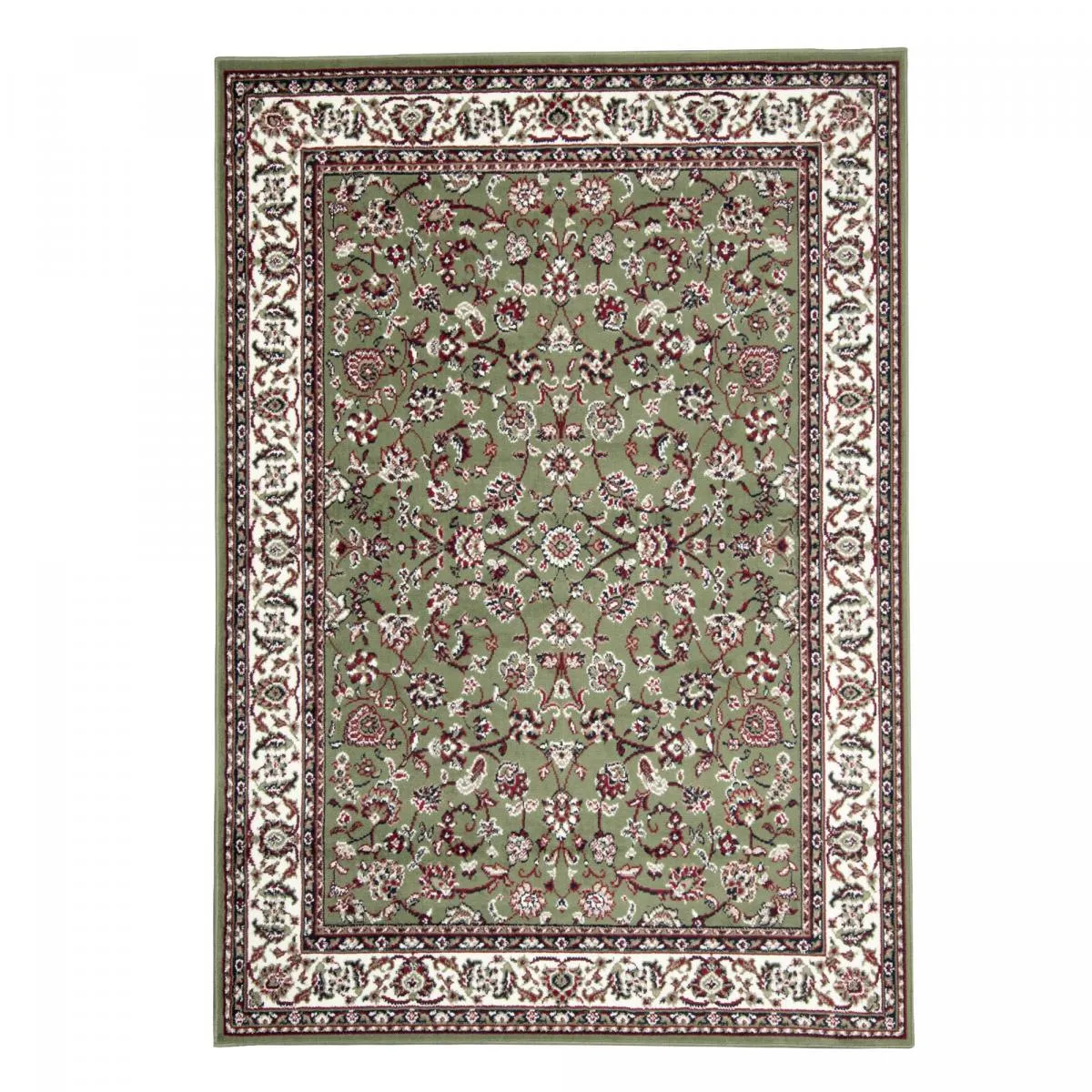 Tapis d'orient 270x370cm, Vert, beige, bordeaux, design oriental ancestral LYN1 NOMED, structure tissée dense, finition soignée, parfait pour salon