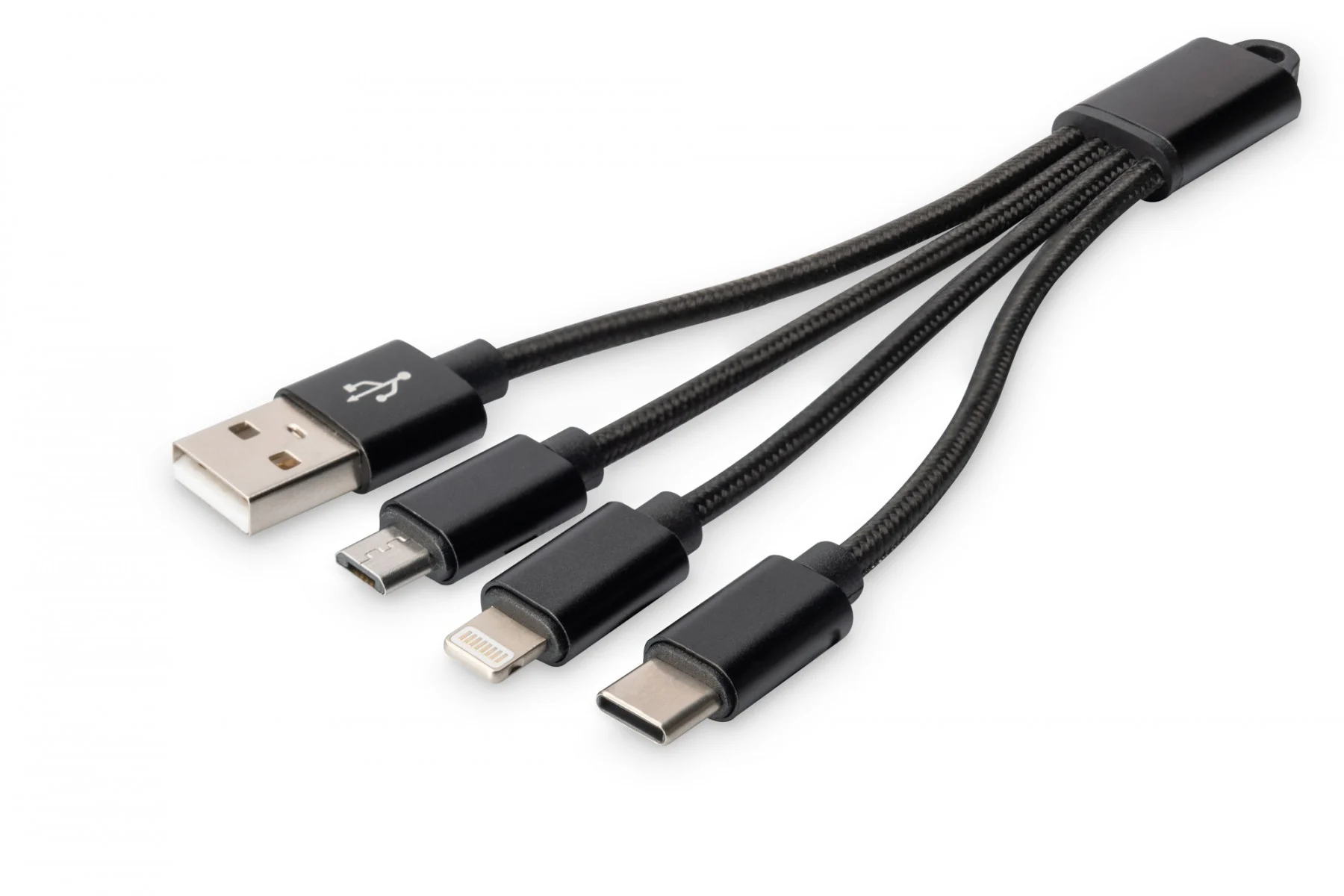 Digitus - Câble de charge 3-en-1 - USB vers Lightning, Micro-USB et USB-C - 15 cm - Noir - Image 2