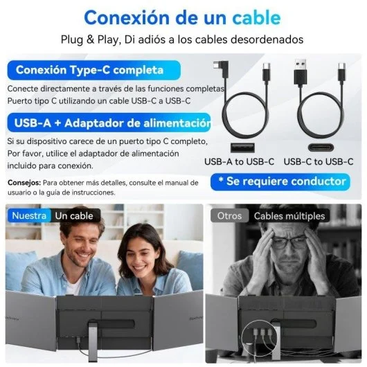 Blackview Dcm6 Pro Moniteur Portable, Extenseur De Pc Portable Double Écran 14 Pouces, Full Hd, Moniteur De Pc Portable Triple Écran, Compatible Avec Pc Portables 13-17,3 Pouces - Image 4