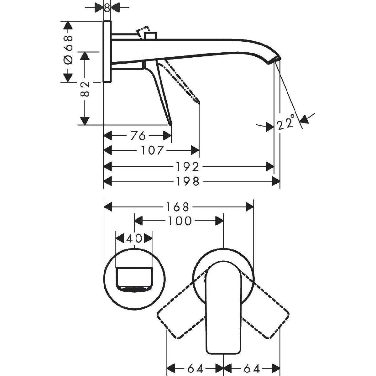 Non Communiqué Chromé Hansgrohe Mitigeur De Lavabo Encastré Mural, Bec 195 Mm, Bonde À Écoulement Libre - Image 3