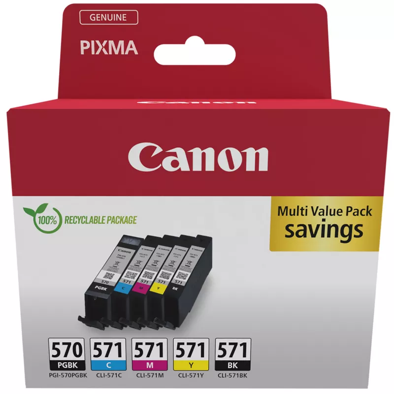 Pack De 5 Cartouches + Couleur Canon Pgi 570 Pgbk / Cli 571 C Y Bk Canon - vue 6