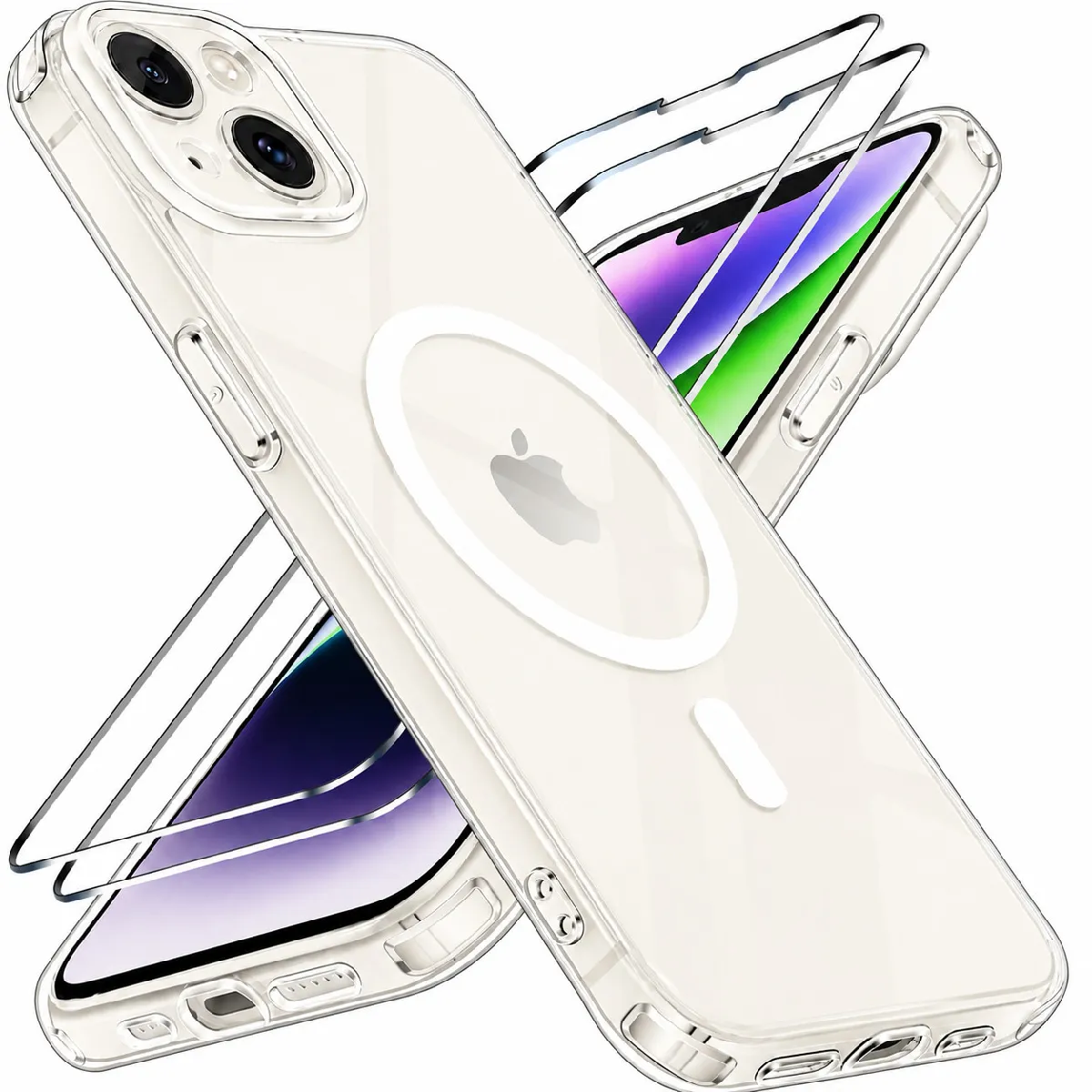 Little Boutik Coque De Protection Transparente Compatible Magsafe + 2 Verres Trempes Pour Iphone 14 Plus