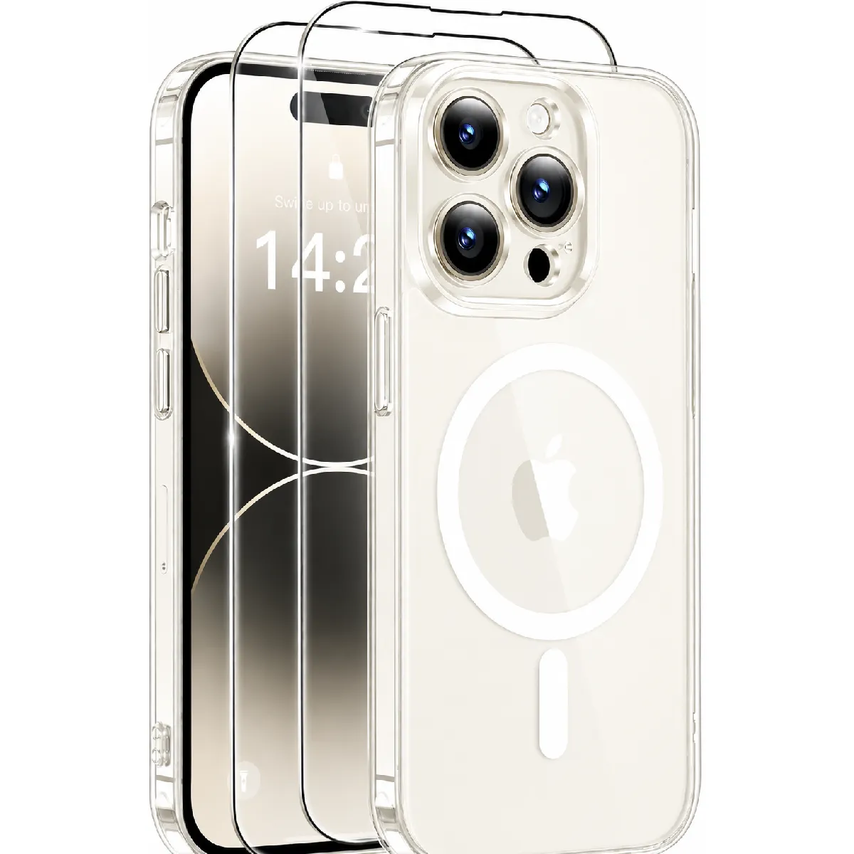 Little Boutik Coque De Protection Transparente Compatible Magsafe + 2 Verres Trempes Pour Iphone 14 Pro