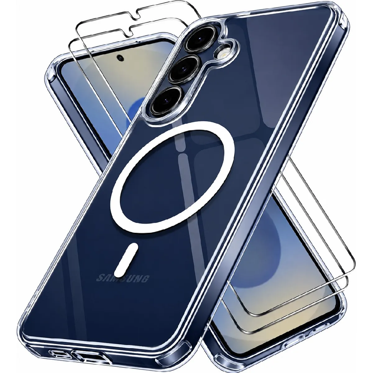 Little Boutik Coque De Protection Transparente Compatible Magsafe + 2 Verres Trempes Pour Samsung S25