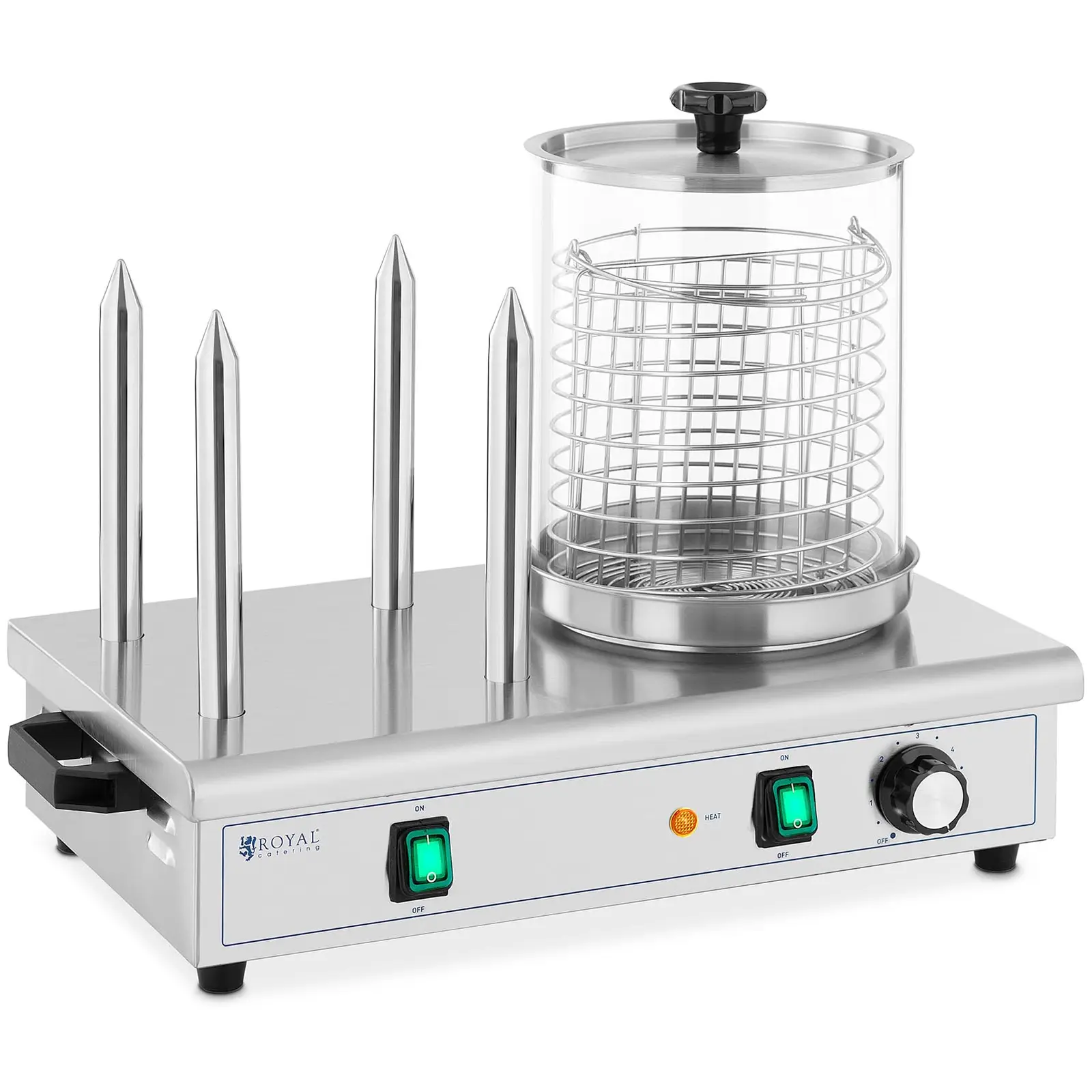 ROYAL CATERING Chauffe-hot-dogs avec 4 brochettes &agrave; pain et un bac de 30 saucisses, 650 W
