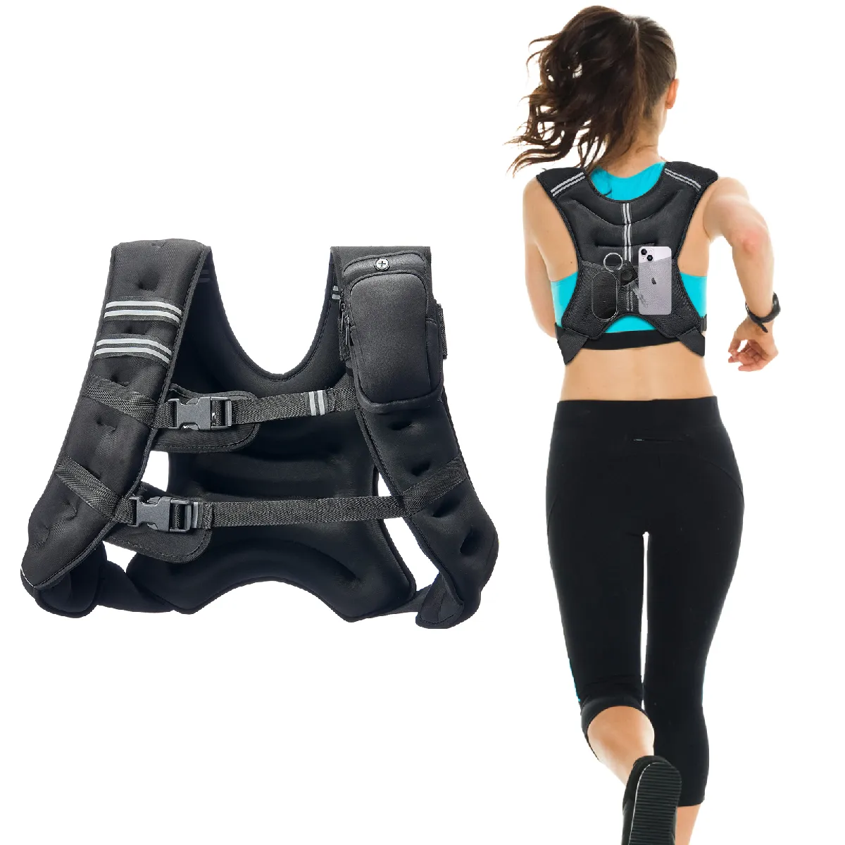 VEVOR Gewichtsweste 13,8 kg mit reflektierendem Streifen, verstellbare Schnalle, Körpergewichtsweste für Männer und Frauen, Trainingsgerät für Krafttraining Laufen Joggen Fitness Gewichtsverlust