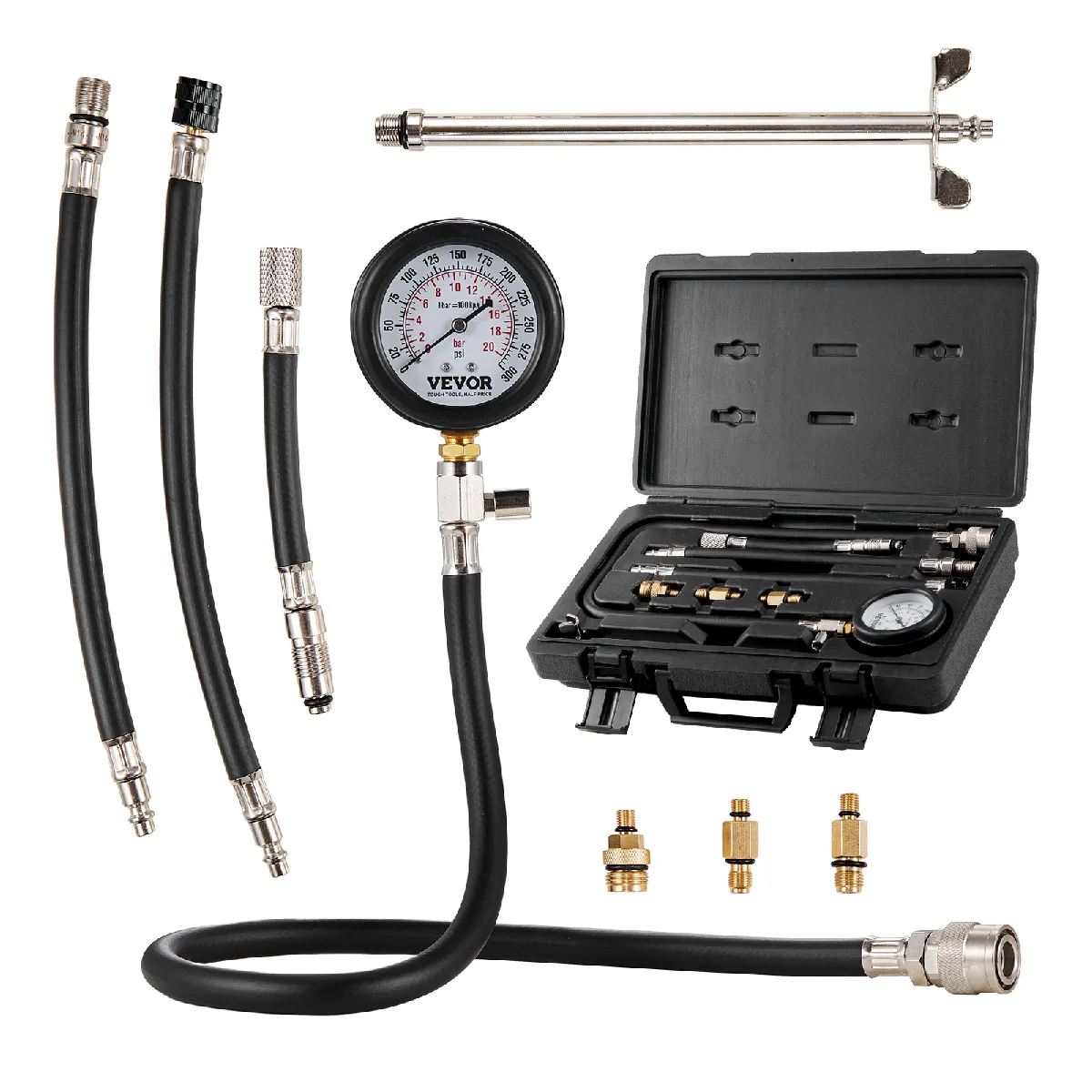 VEVOR Testeur de Compression - VEVOR - Compressiomètre pour Moteur à Essence 9 Adaptateurs