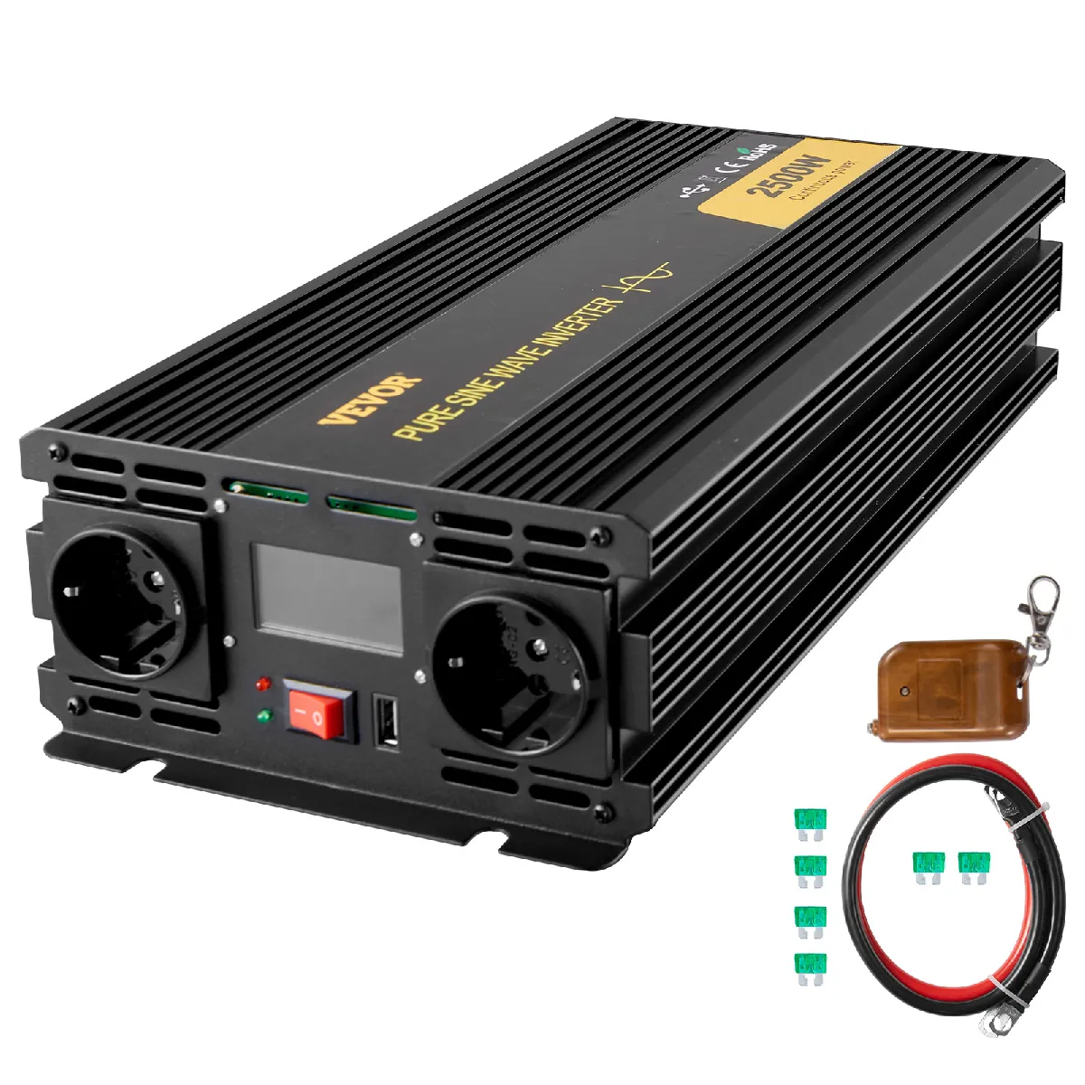Non Communiqué Vevor Convertisseur Pur Sinus Dc 12 V À Ac 230 V Avec Écran Lcd Et Télécommande 2500W - Image 3