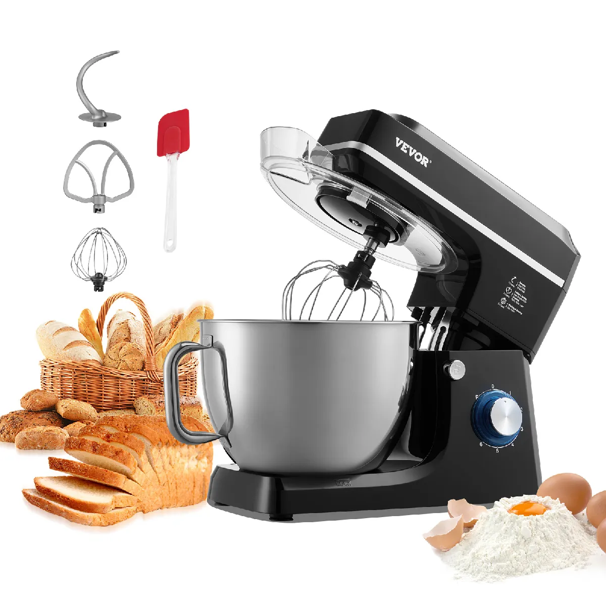 Vevor - Robot Pâtissier - 7,84L - 6 Vitesses - Noir - Image 3