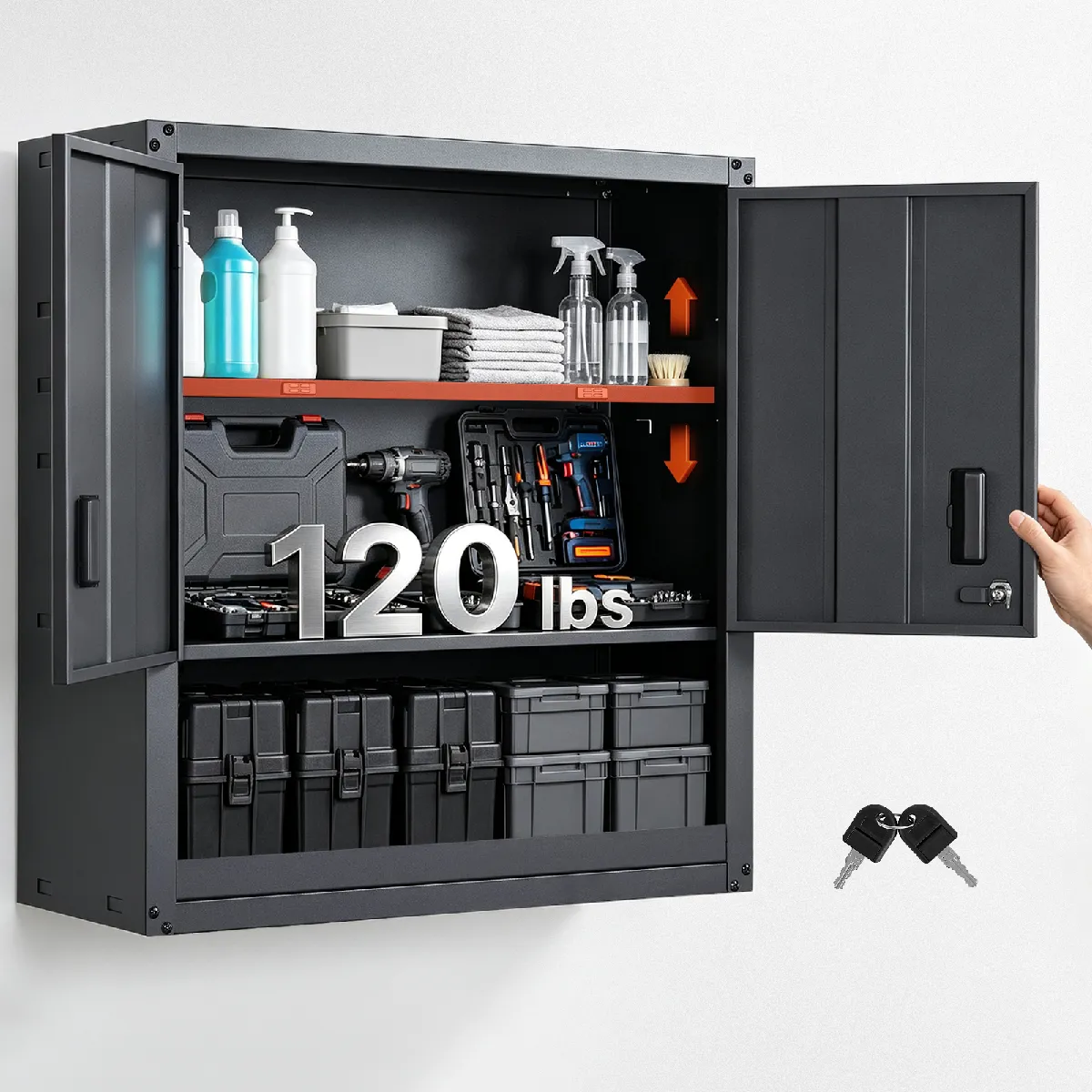 Vevor Armoire Murale Atelier, 76,2 X 31 X 76,2 Cm, Armoire À Outils Garage Suspendue En Métal, Rangement Mural, Avec Porte Verrouillable, Capacité 163 - Image 2