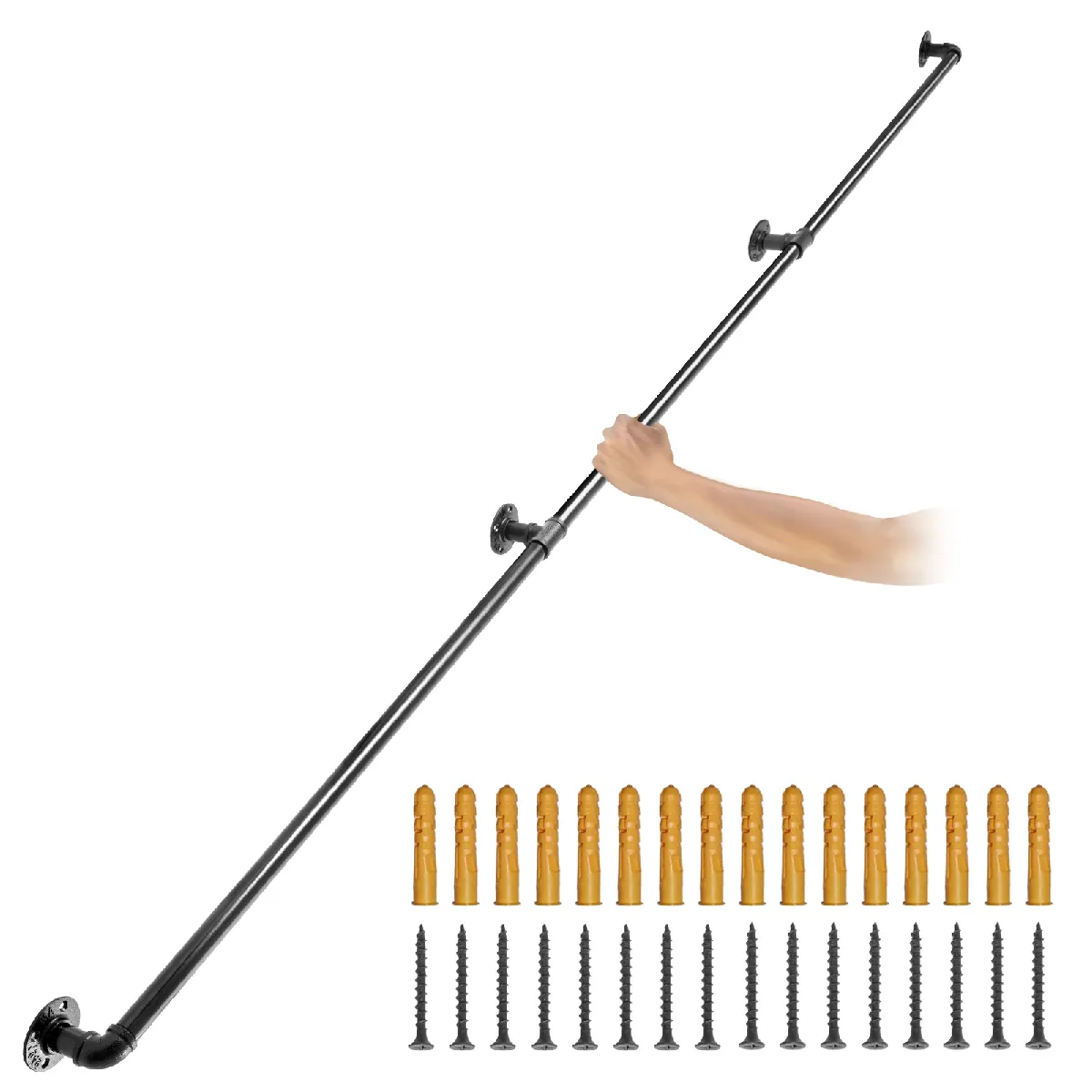 Vevor Noir Rampe D’escalier 2,4 M - 3 Tubes 32 Mm - 4 Supports