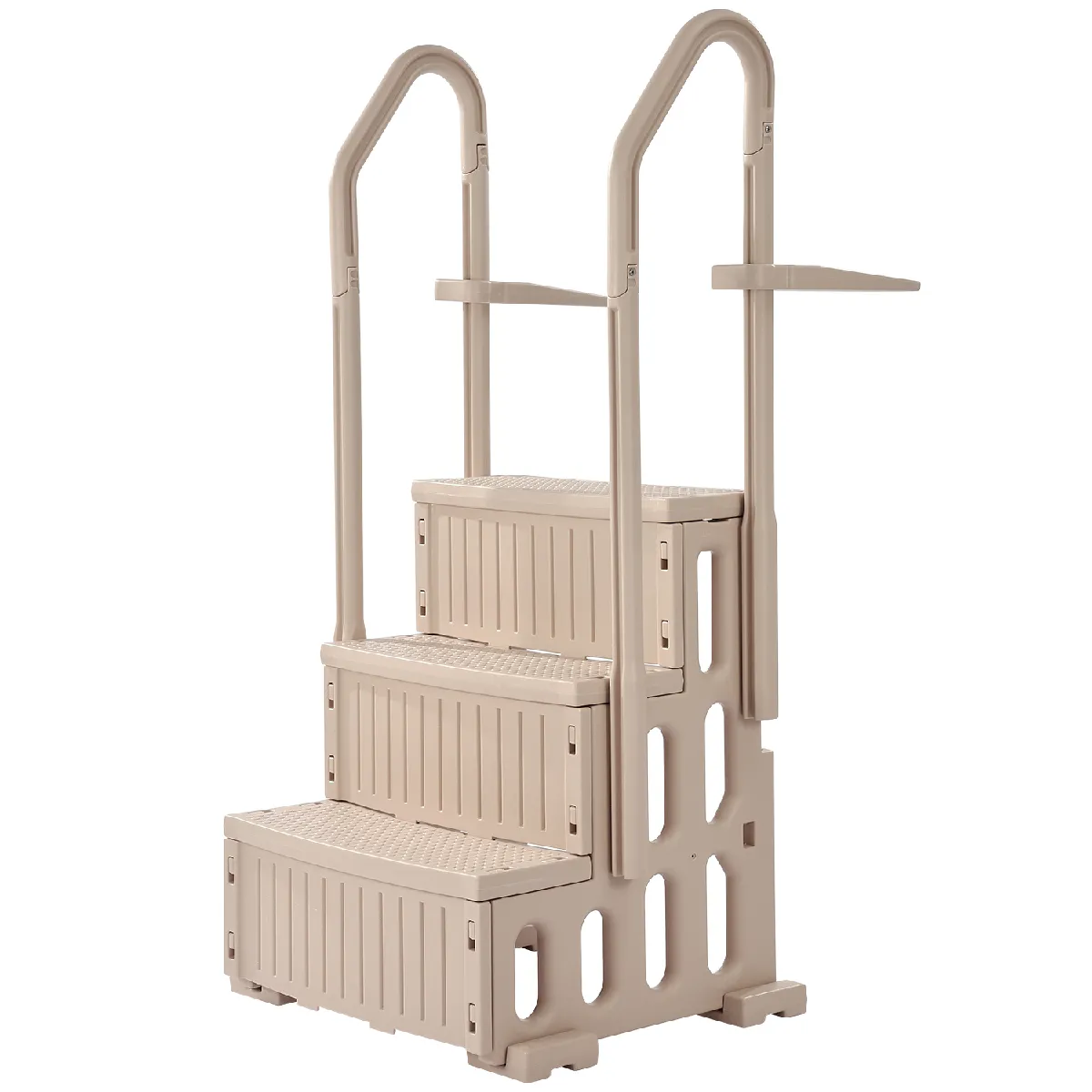 Escalier de Piscine en Plastique avec 2 Rampes-VEVOR-Charge 181 kg-3 Marches Antidérapantes-pour Piscines Creusées 91,4-122 cm